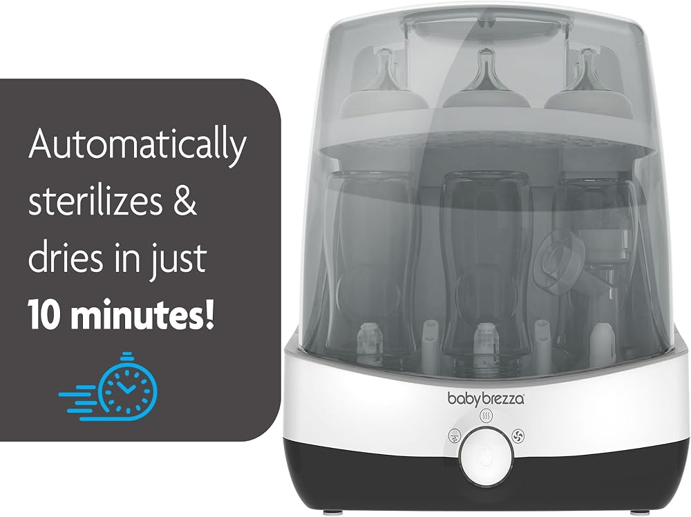 Baby Brezza Superfast 10 Minute Baby Bottle Sterilizer + Dryer - 75% Faster – Universal Electric Steam Sterilization for All Bottles, Pacifiers + Breast Pump Parts
