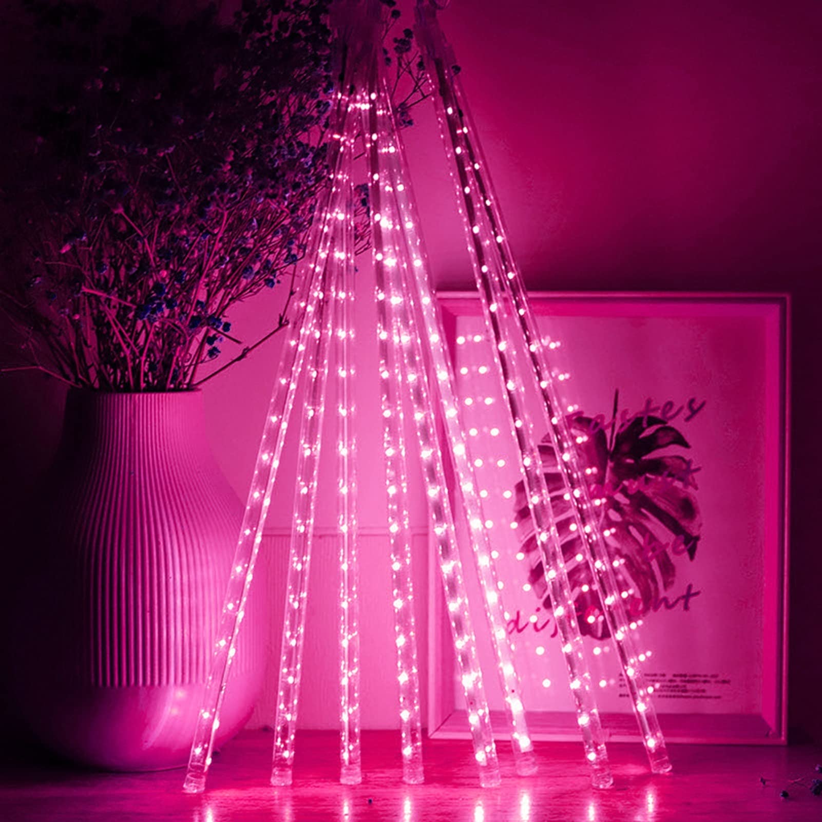 SCOZIA Cadena de Luces LED Que Caen Nieve 80 cm 8 Tubos 576 LED IP65 Luces de Lluvia a Prueba de Agua Luces de Lluvia Que Caen al Aire Libre para decoración navideña, Boda, Fiesta, Rosa púrpur