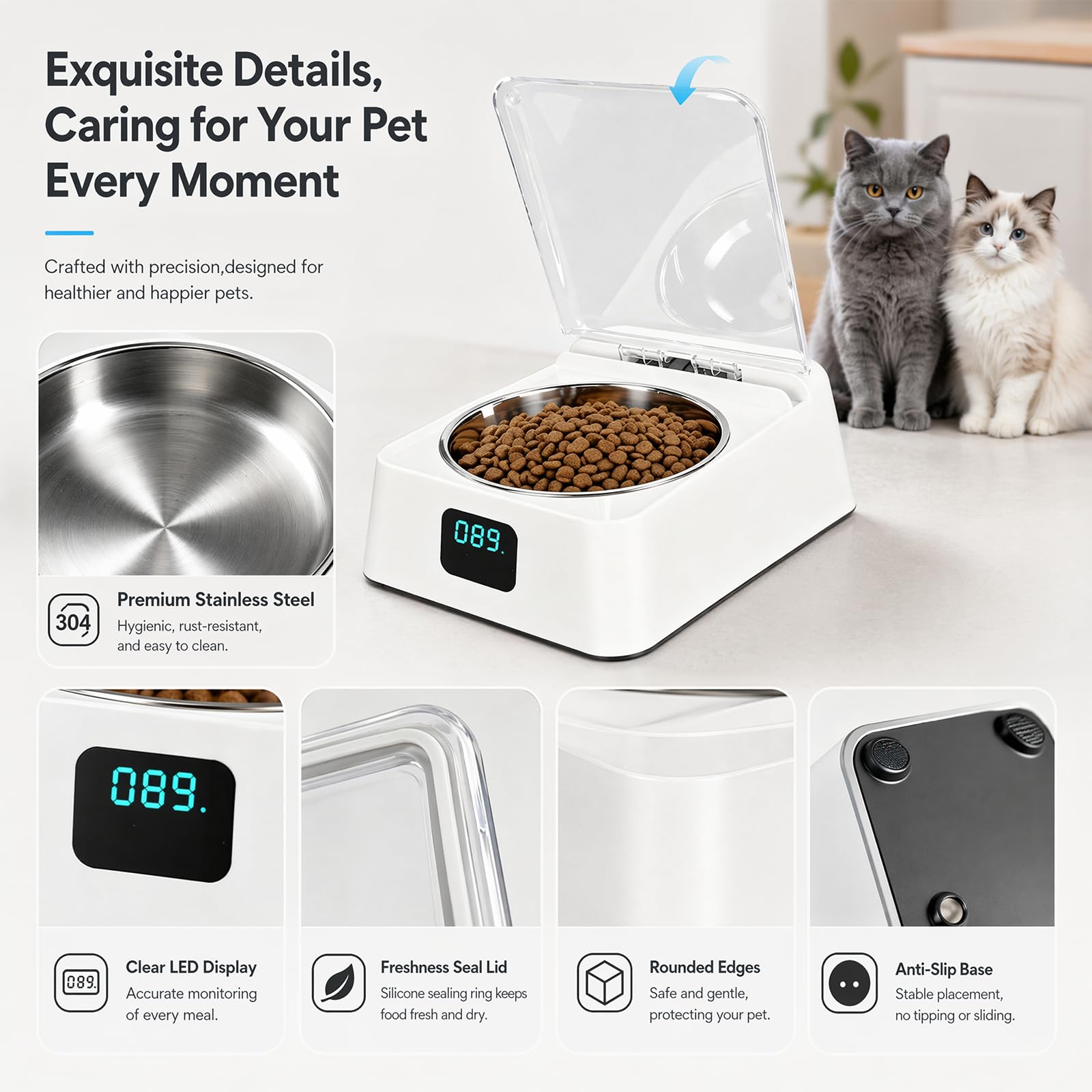 Nassfutterautomat für Katzen - Induktiv Aufklappbarem Deckel Futterautomat Katze Nassfutter,Automatisierte Futterspender für Katzen Nassfutter Trockenfutter Fressnapf