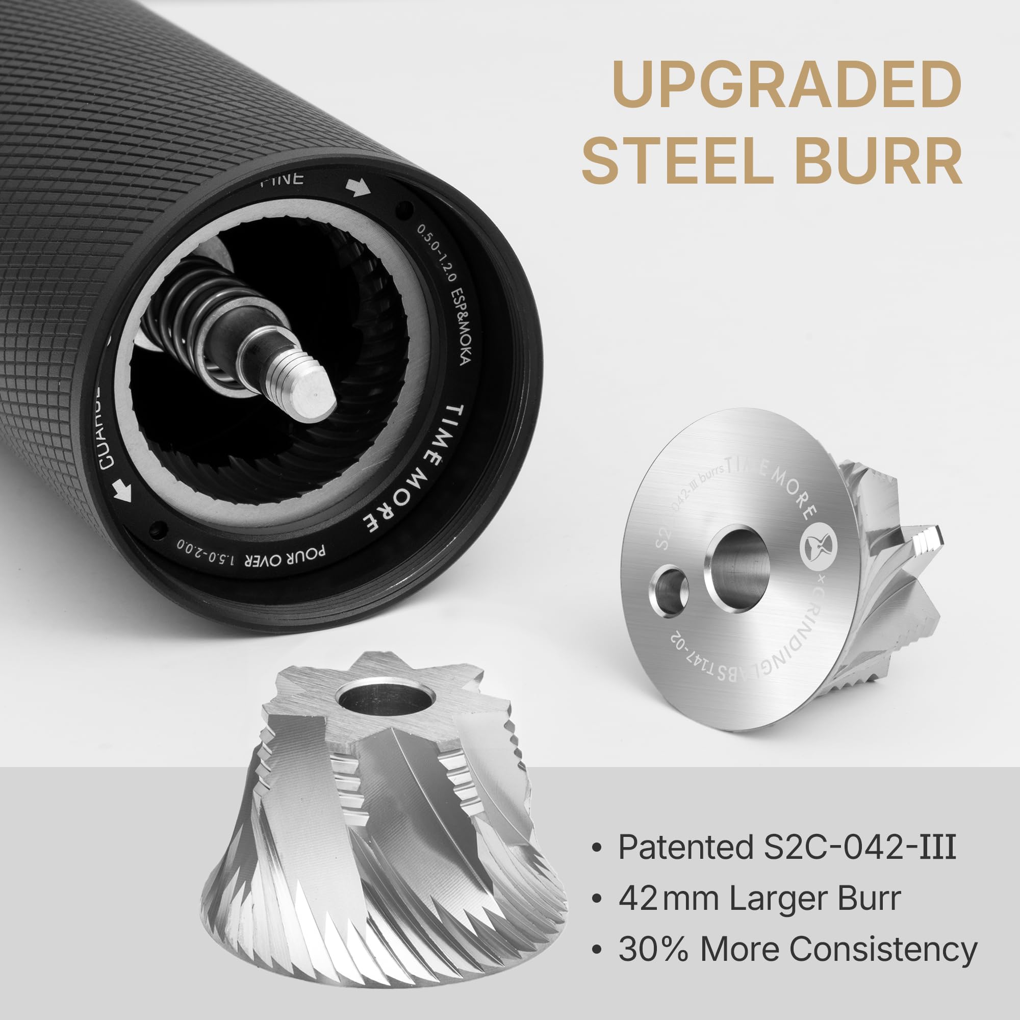 Timemore C5 ESP PRO Manual Coffee Grinder 50 Adjustable Settings, 42mm Stainless Steel Burr Hand Coffee Grinder with Fordable Handle, All Metal, for Espresso, French Press & Pour-over, 30g Capacity - 3