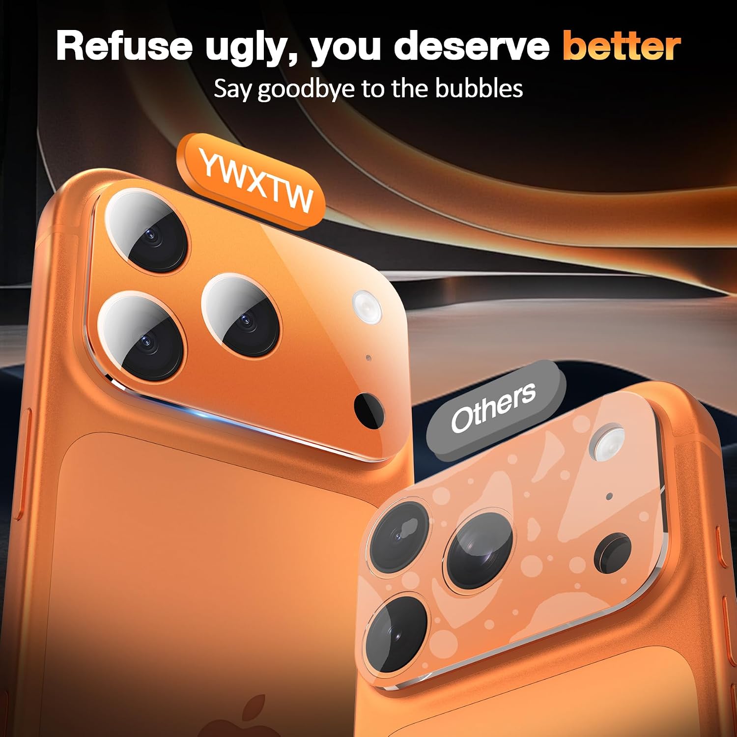 YWXTW [0 Bubbles for iPhone 17 Pro Camera Lens Protector, Full Coverage Tempered Glass Lens Screen Protector for iPhone 17 Pro Accessories, Case Friendly, HD Clear, 3 Pack (Cosmic Orange) image 2