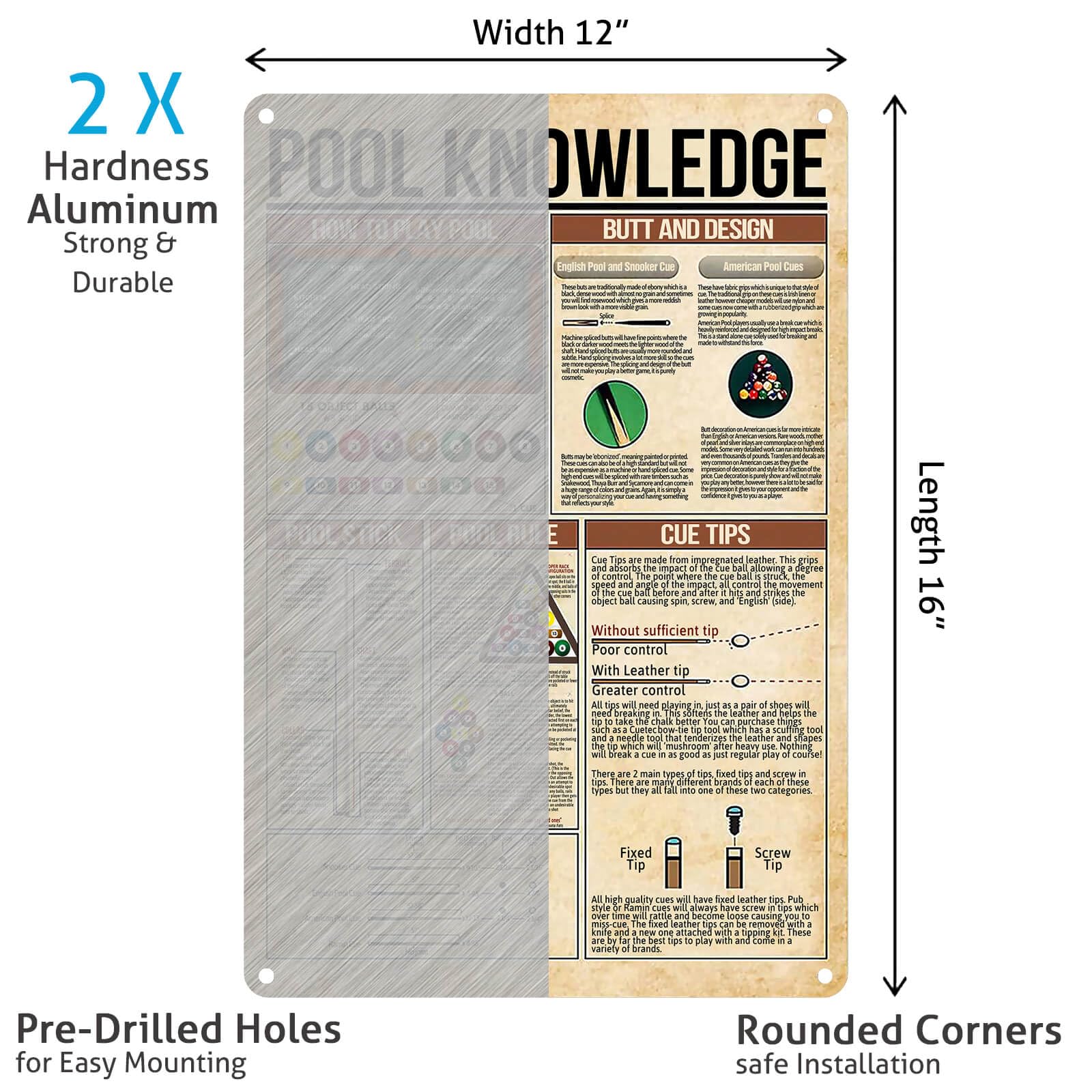 Amazon.com: Homely Accents Pool Knowledge 金屬錫牌- 桌球室、俱樂部和車庫的教育台球規則海報-  適合台球愛好者的復古斯諾克裝飾16x12 英吋: