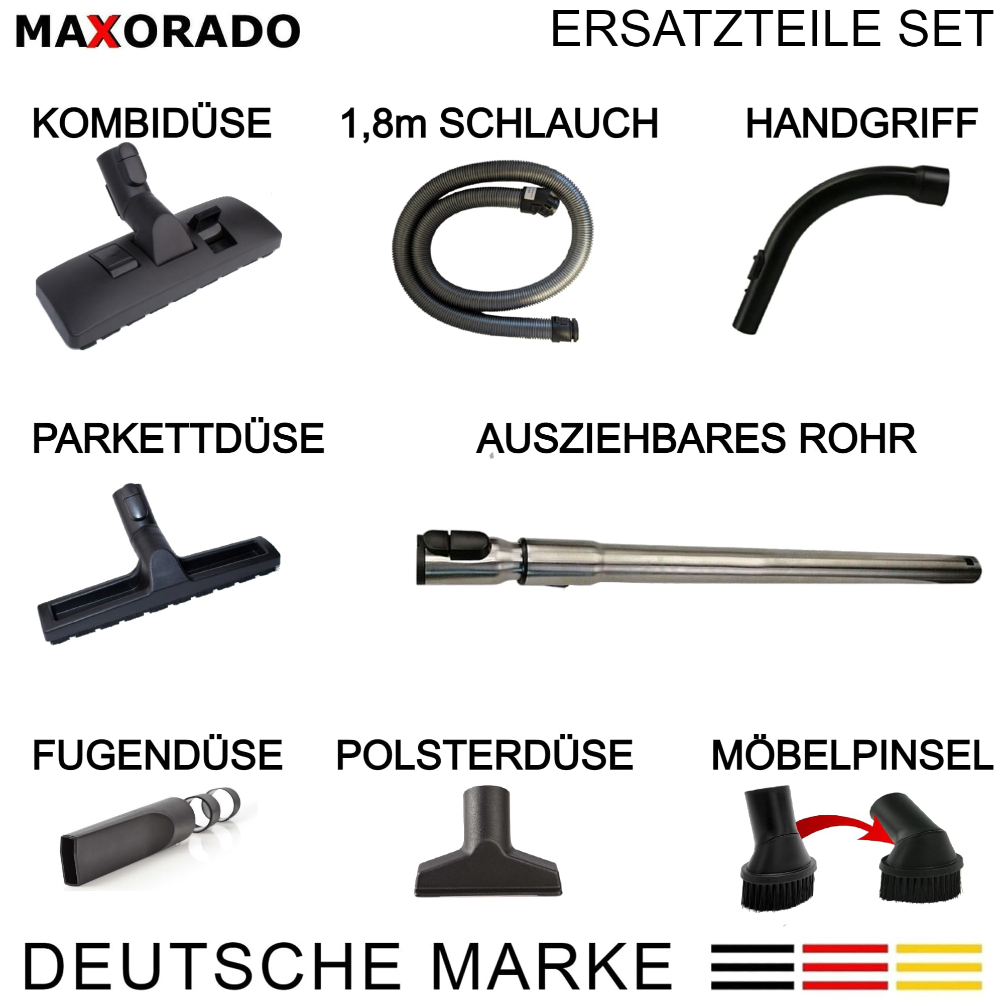 Kombidüse + Rohr + Handgriff + Schlauch + Düsen Ersatzteile Set Zubehör kompatibel mit Miele Complete C3 S8 S8340 S8430 S8520 S8530 S8710 S8730 S8790 Bodendüse Düse SGEAO SGEO