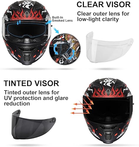 Miniatura 3 de TRIANGLE Cascos de motocicleta con visera completa para adultos, hombres y mujeres, con visera doble y protector solar interno, aprobado por DOT