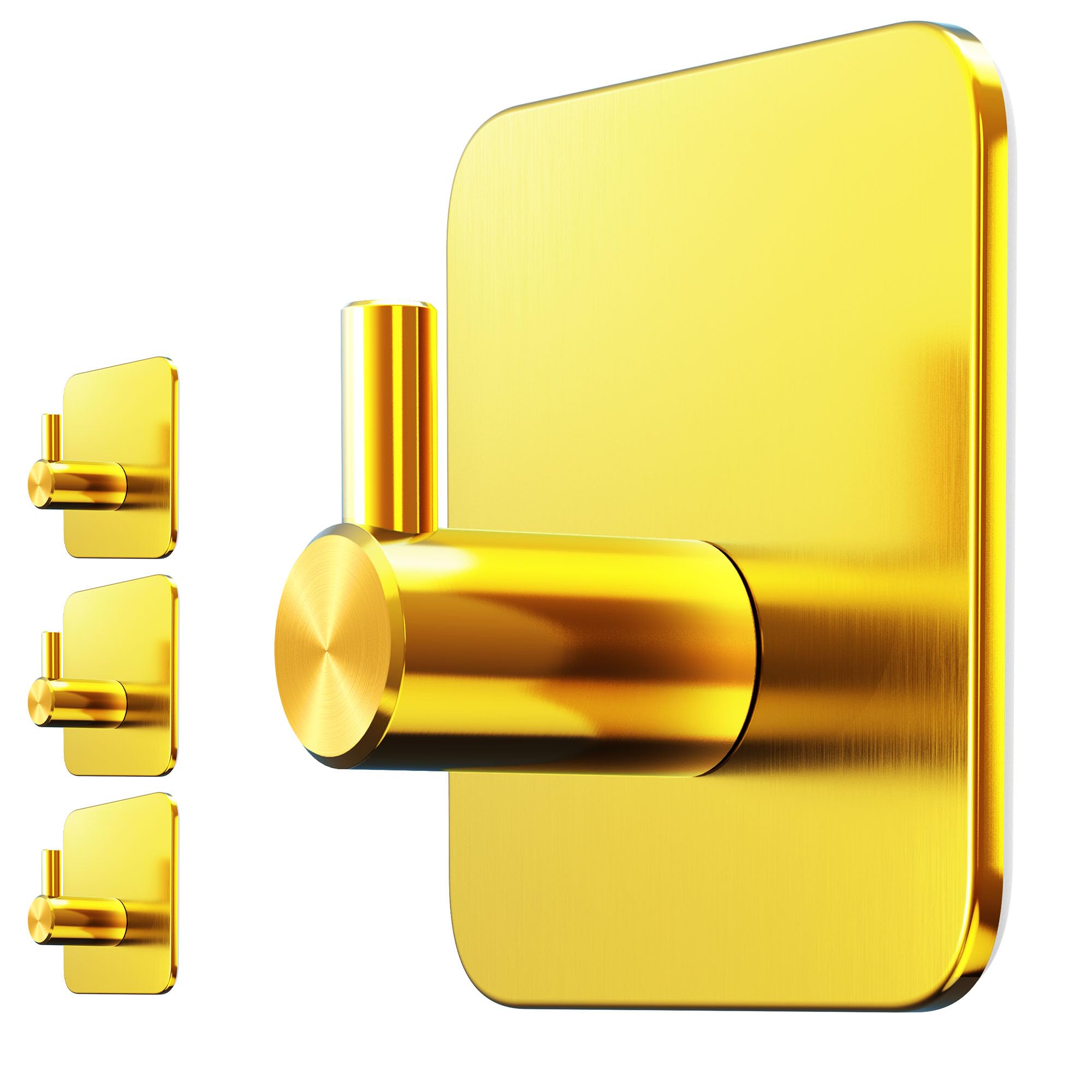 Menz Handtuchhalter ohne Bohren, 4 Haken im Set, golden – Wasserfeste Klebehaken, Edelstahl Handtuchhaken für Bad, hochwertige Haken selbstklebend, Badezimmer Handtuchhalter mit hoher Tragkraft