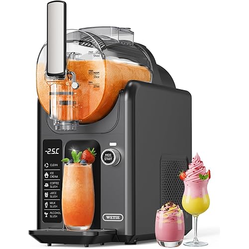 WETIE Slushie Machine, 82oz Slushy Maker with Adjustable Temperature, LED Display, Auto-Clean, 5-in-1 Frozen Drink Maker for Ice Cream, Frappés, Milkshake, Frozen Margaritas, 24H Running for Home