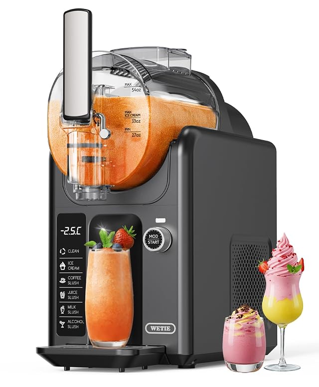 WETIE Slushie Machine 82oz Slushy Maker with Adjustable Temperature LED Display Auto-Clean 5-in-1 Frozen Drink Maker for Ice