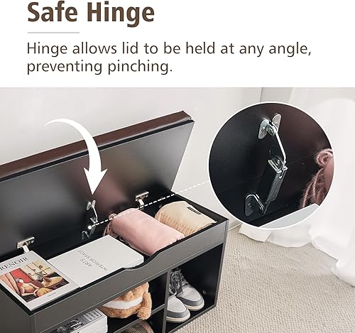 Miniatura 2 de Apicizon Banco de entrada con almacenamiento de zapatos, negro, zapatero de 2 niveles, cojín acolchado, marco de madera