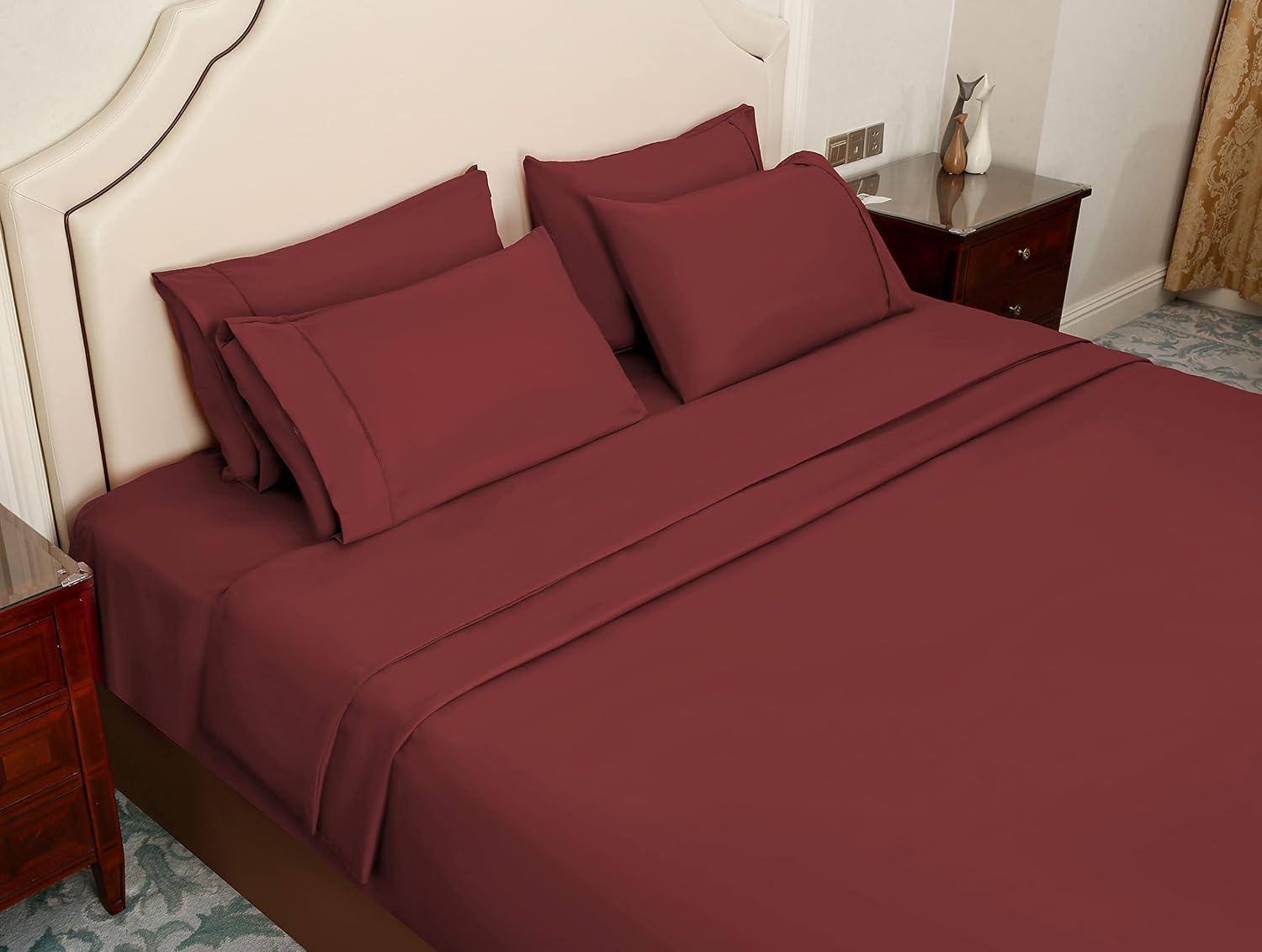 FARFALLAROSSA King Size Bed Sheets - 6 Piece Super Soft Microfiber 2200 Thread Count Sheet Set - Bed Sheets - Wrinkle Free Bed Sheet - Luxurious Deep Pocket 16 Inches Bed Sheets - Burgundy Bed Sheet