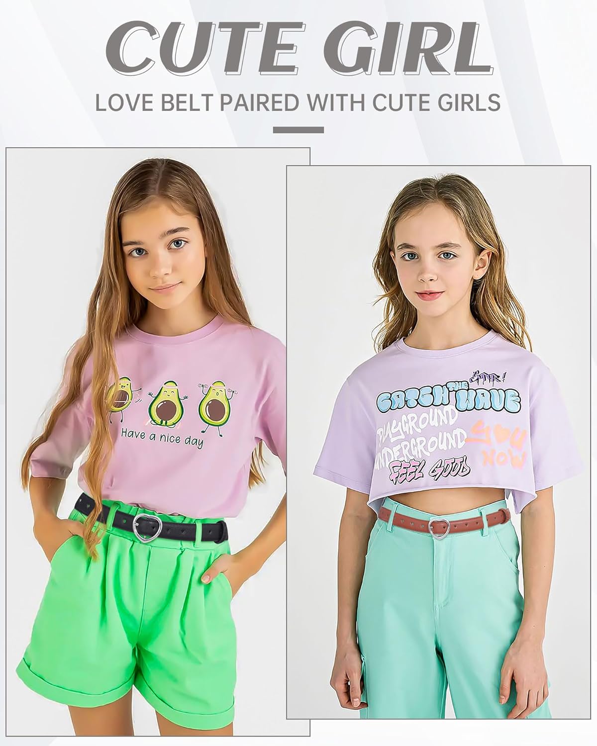 AWAYTR 2 Pack Kids Leather Girls Belt, with Heart Buckle for Pants Dress - Image 3