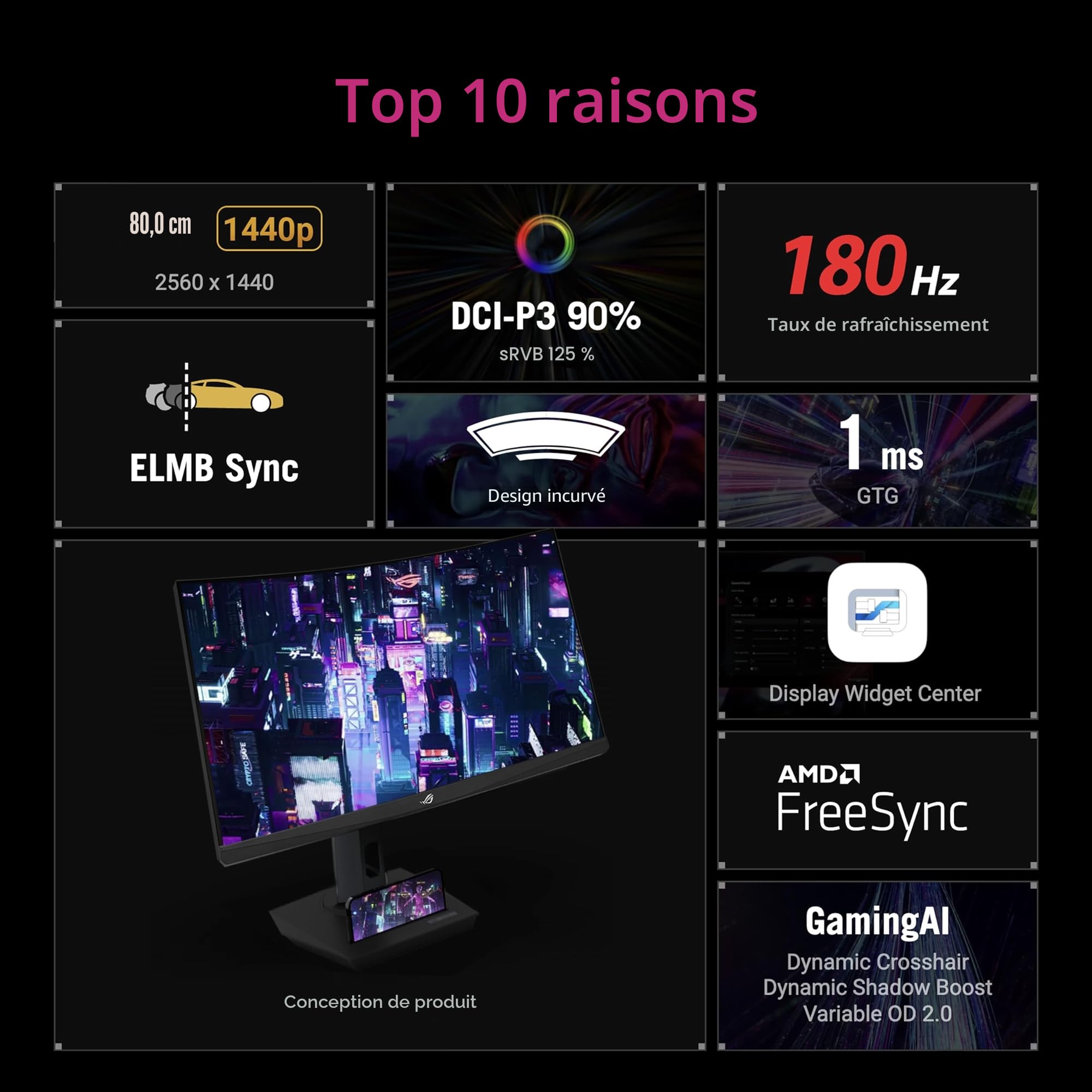 ASUS ROG Strix XG32WCS 32 Pouces 1440p 180Hz Écran PC Gamer Incurvé