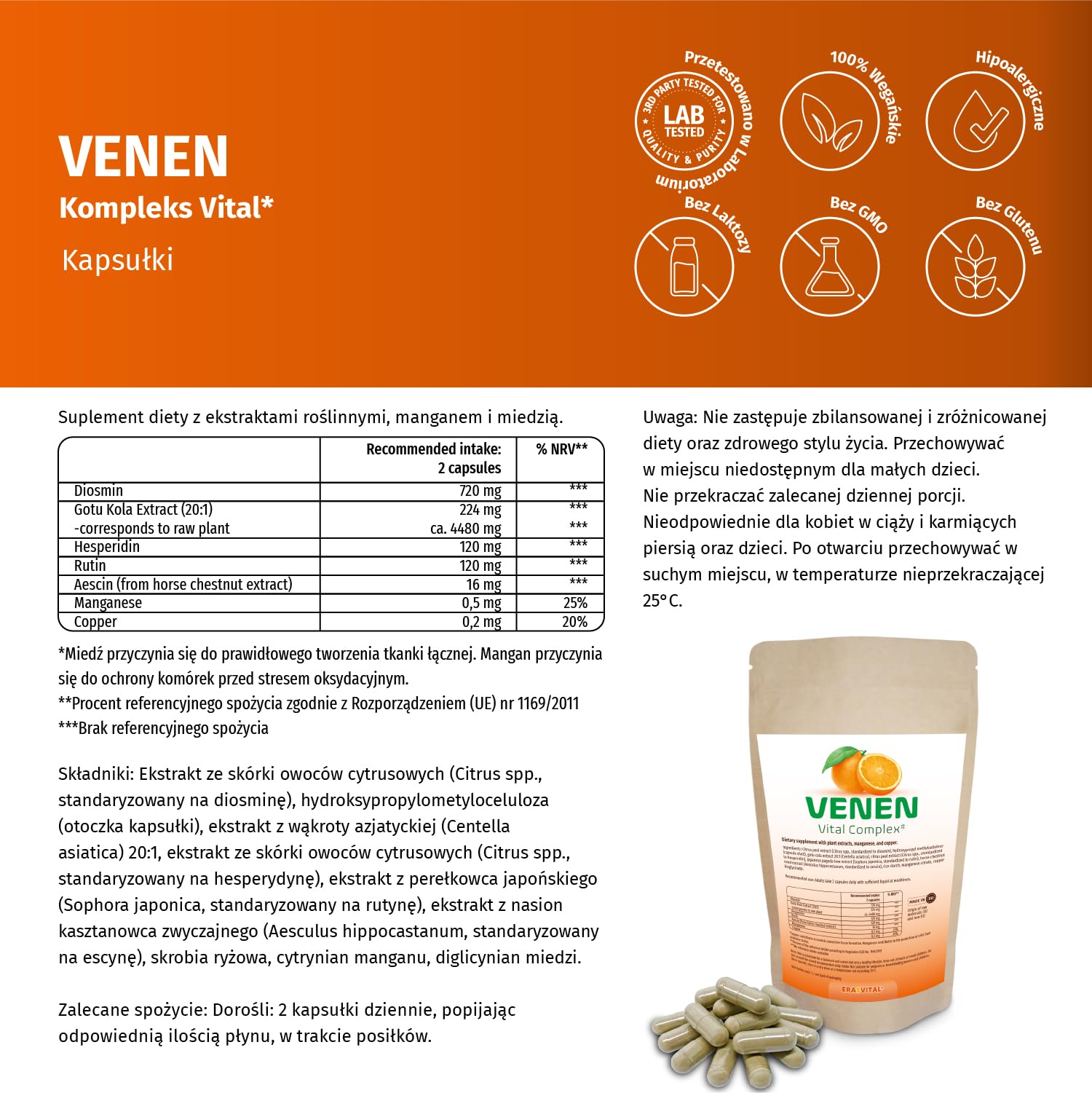 Venen Vitalkomplex – mit Diosmin, Hesperidin, Rutin & Rosskastanie (Aescin) – plus Gotu Cola, Mangan & Kupfer – vegan (360 Stück (1er Pack))