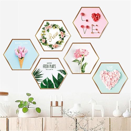 Calcomanías de pared hexagonales con diseño de flores, flores, flores, decoración de pared, removible, impermeable, autoadhesiva, sala de estar,