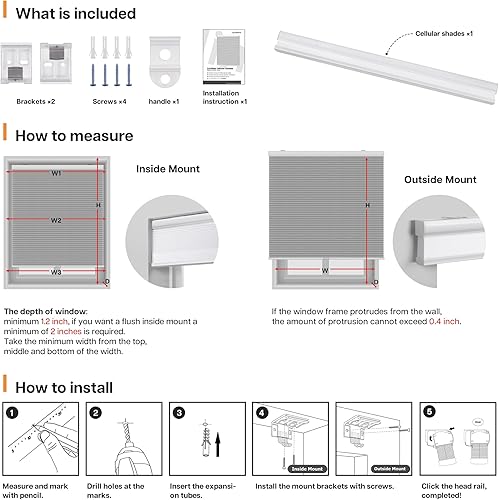 Miniatura 6 de LazBlinds Persianas celulares sin cordones, filtrantes de luz, de 1.5 pulgadas, persianas plisadas para ventana de 22 pulgadas de ancho x 48