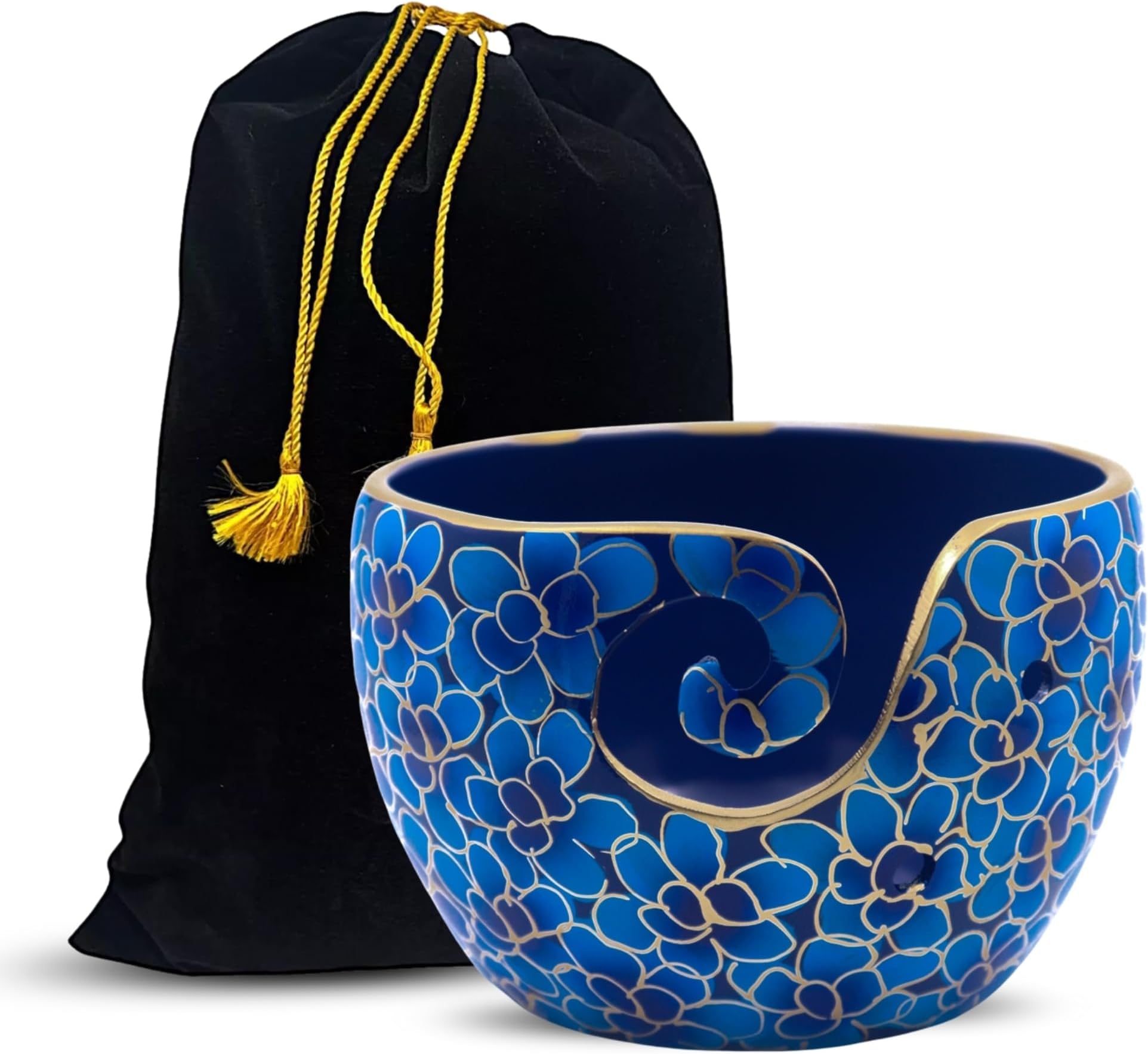 Yarn Bowl for Knitting & Crochet – Premium Aluminium Floral Holder with Swirl Cut | Anti-Tangle Dispenser for Smooth Flow | Yarn Bowls for Crocheting & Gift for Knitters (6" x 6" x 4", Blue)