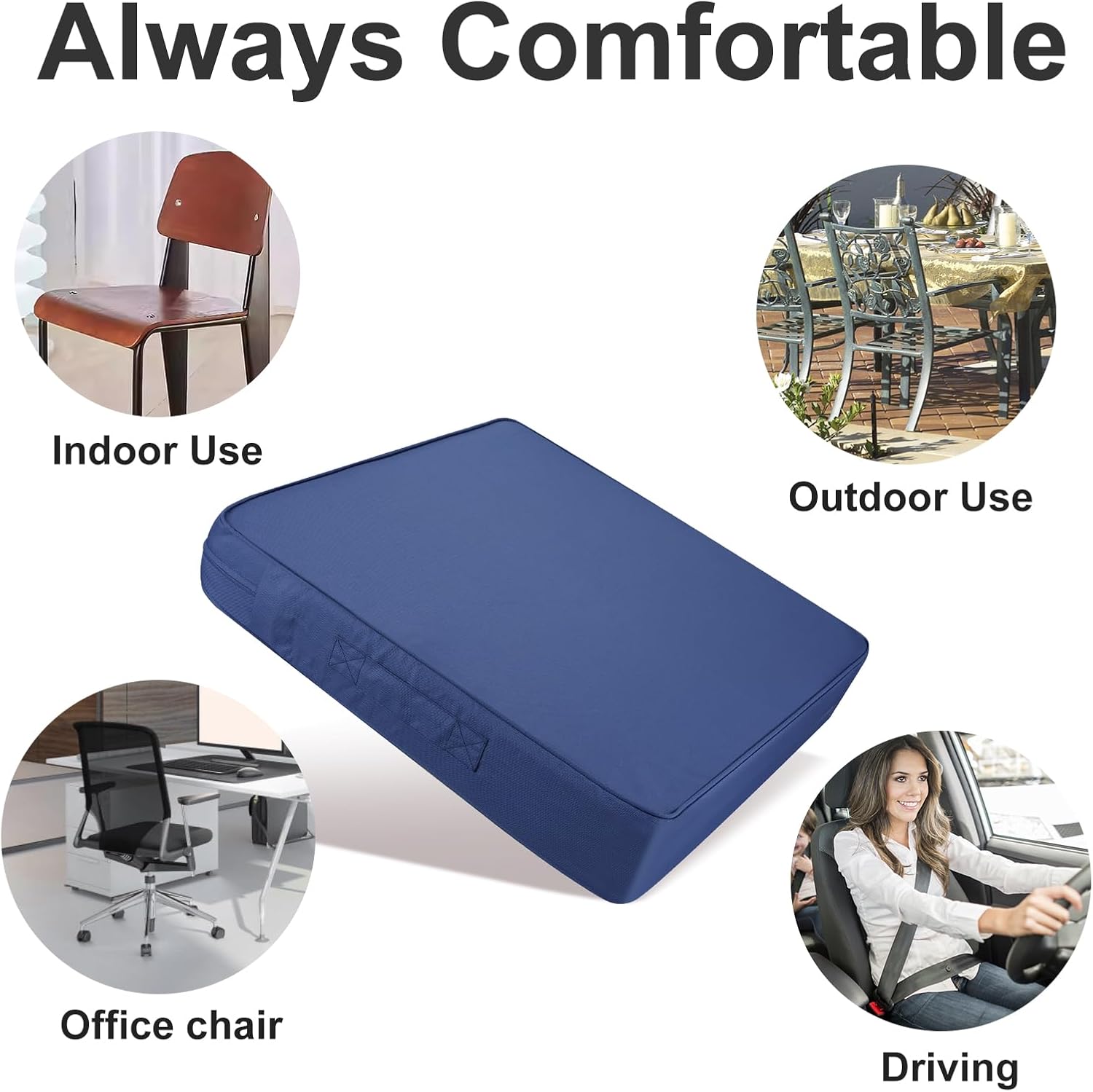 Navy Blue Foam Square Outdoor Dining Chair Cushions Set of 2