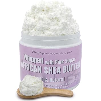 RA COSMETICS Whipped African Shea Butter with Pink Sugar 100% Whipped Shea Body Butter from Ghana Moisturizing Natural Skincare for Dry Skin, Hair, Scalp Nourishes, Softens & Hydrates 12oz