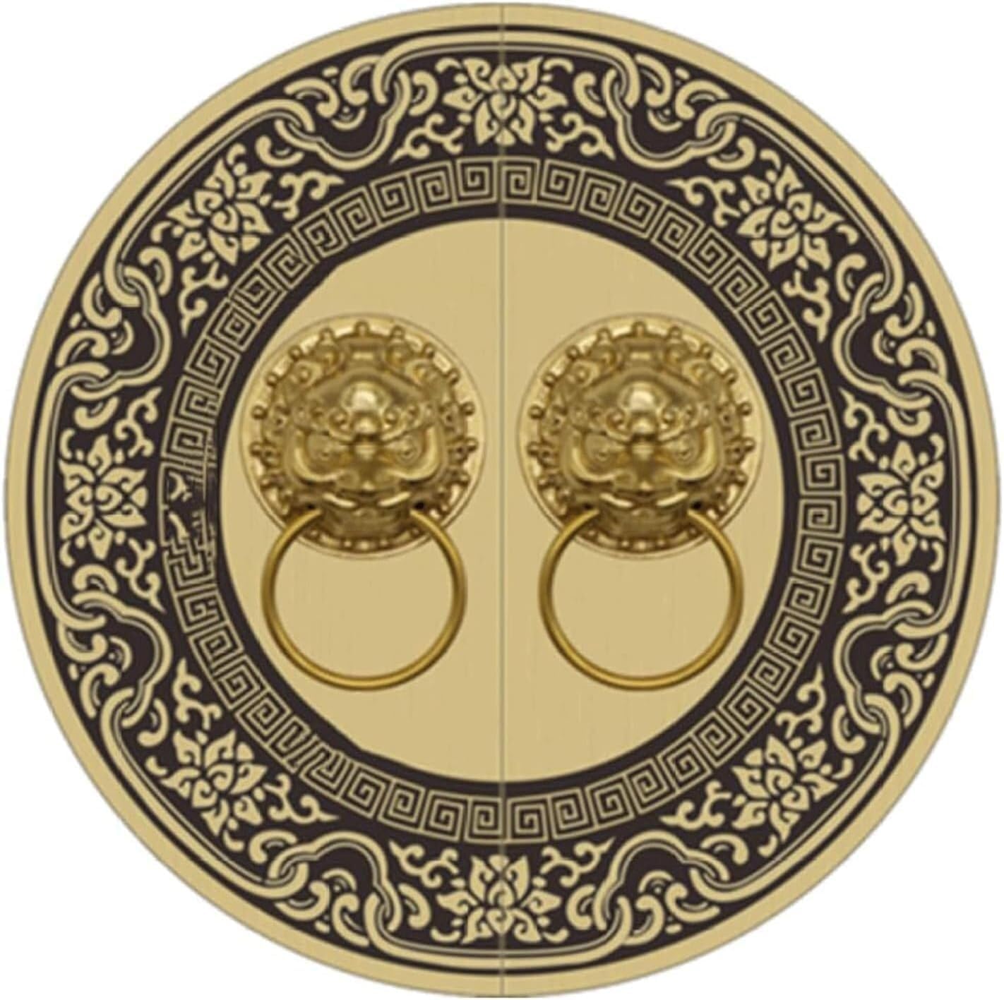 TIST Iron Door Knocker Door Knocker for Front Door Antique Animal Head Brass Round Retro Door Handle Home Door Ring Knocker Surface-Mounted Installation(B,Dia 35cm)