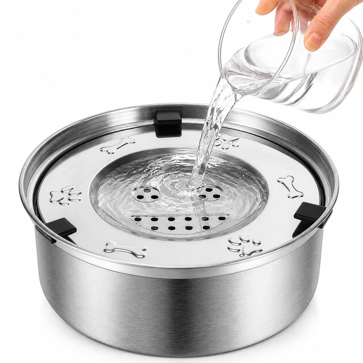Gamelle Anti-Éclaboussure Chien1L, Gamelle Eau Chien en Acier Inoxydable, Anti-Éclaboussure avec Fond Antidérapant, Anti-Renversement