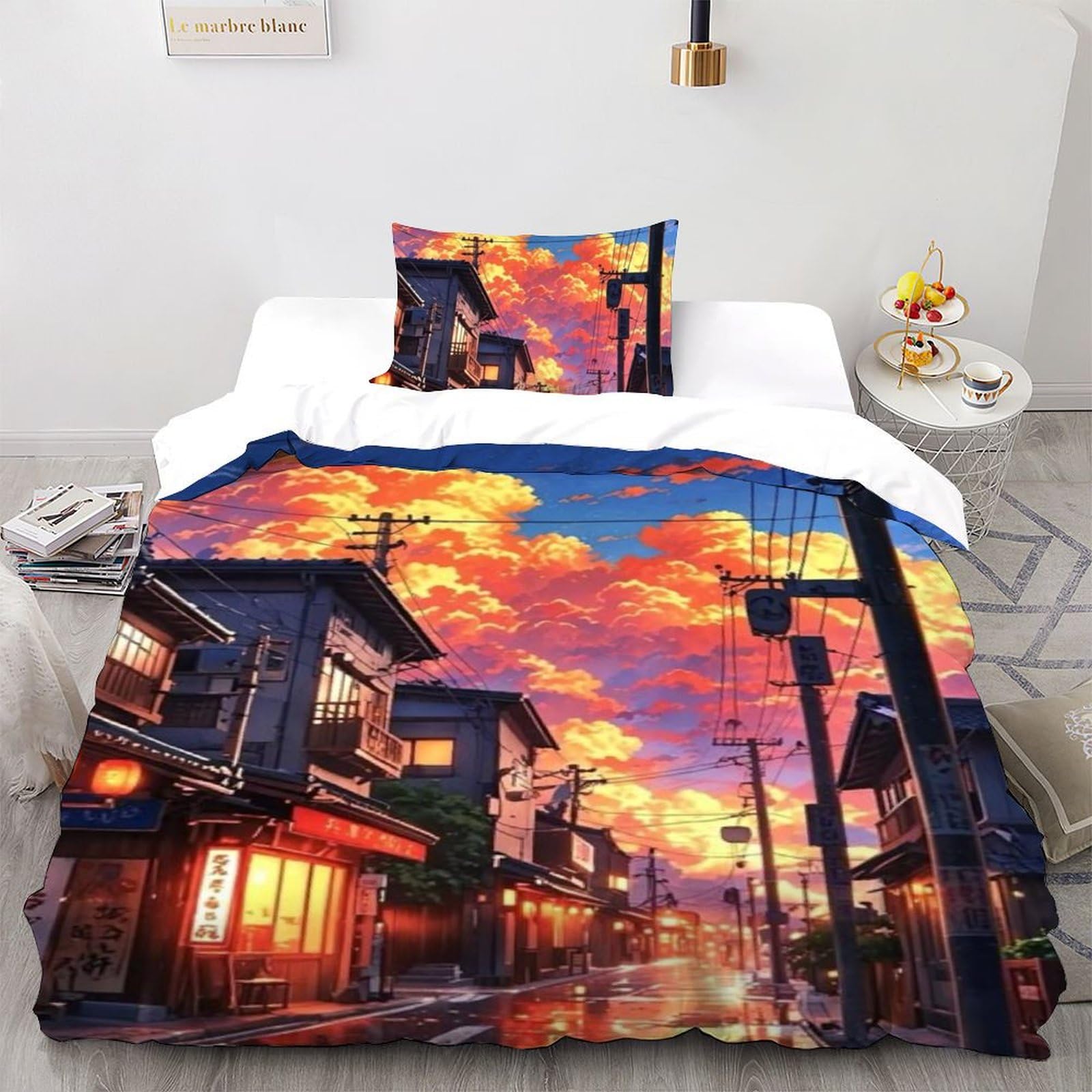 Housse de couette single 135x200cm microfibre avec taies d'oreiller motif 3D nuage