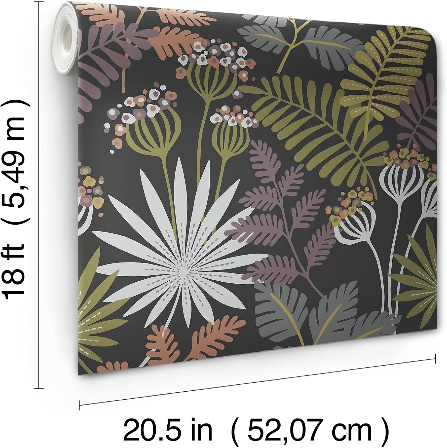 Marajo Black Botanical Peel and Stick Wallpaper