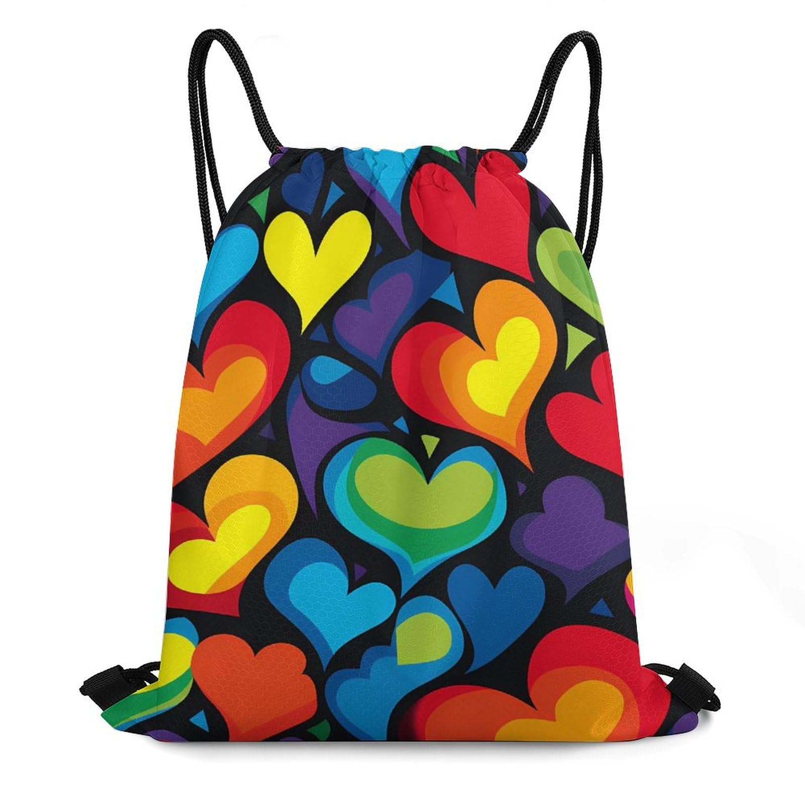 Heart LGBT Rainbow Drawstring Backpack Durable Sport Gym Bags Daypack for Men Women 35 * 42cm