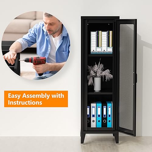 Miniatura 5 de LISSIMO Gabinete de almacenamiento de metal con puertas y estantes con cerradura armario de almacenamiento de oficina en casa para empleados niños