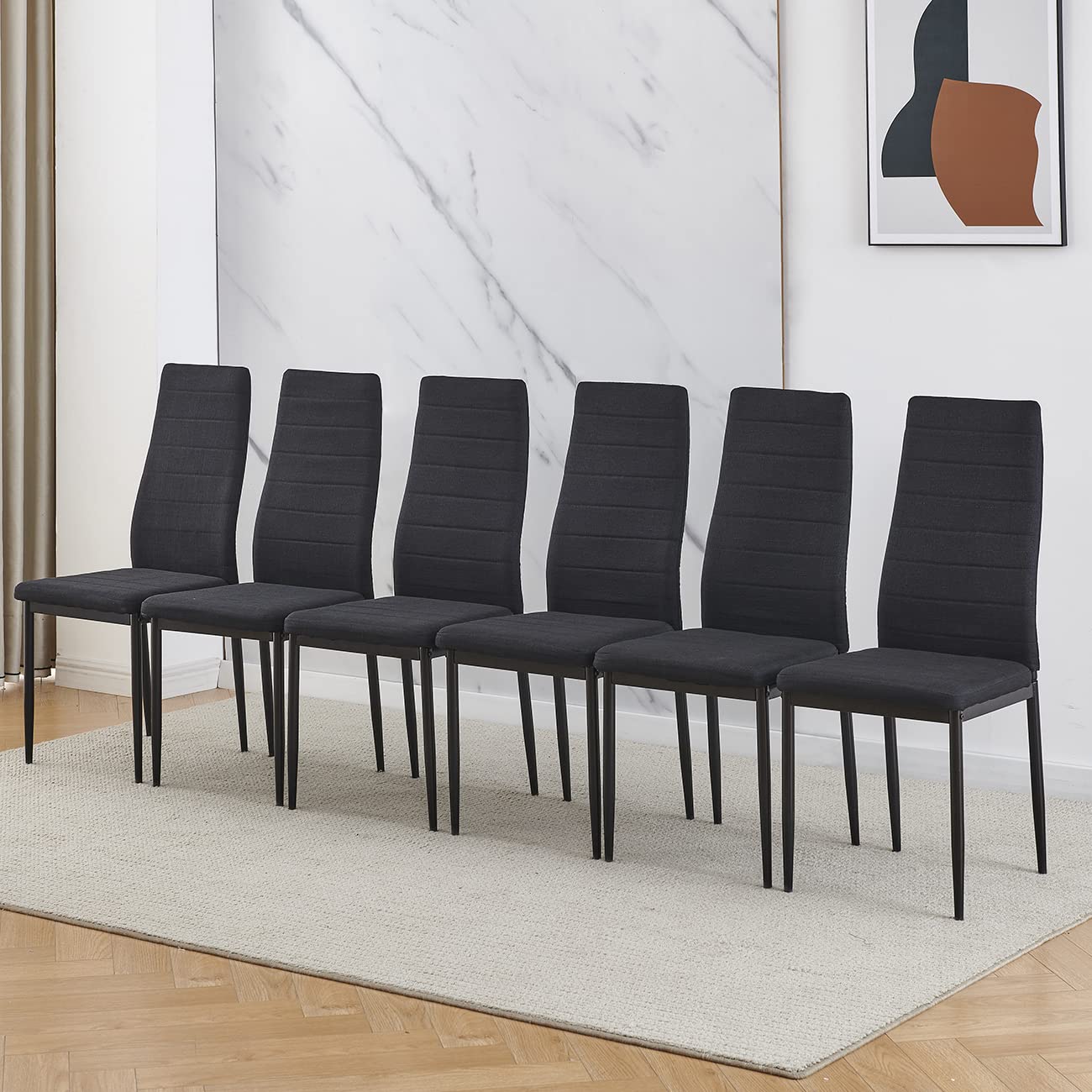 BonChoice Black Linen Dining Chairs Set of 6 High Back with Metal Legs for Dining Room Kitchen, Side Chairs for Restaurant Office Meeting Home/Commercial — image 1
