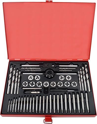 Juego de 52 piezas de grifería y troqueles (métrico y SAE), kit de corte de material de acero de aleación con estuche de almacenamiento de metal