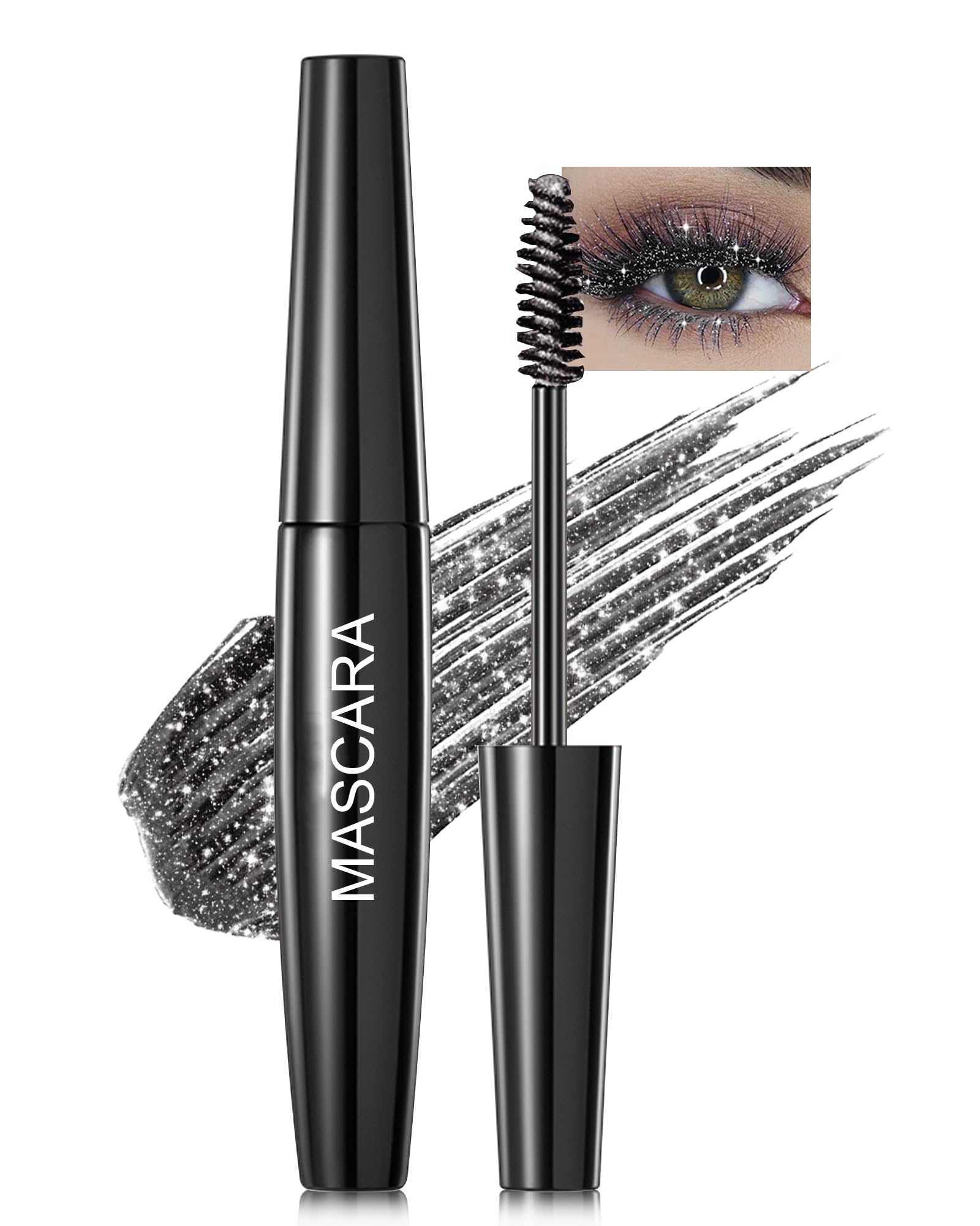 Black Glitter Mascara for Eyelashes, Diamond Sparkle Colored Mascara Tube 05# Black