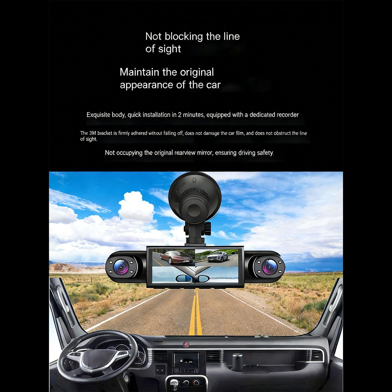 Cryfokt Dashcam 4, Registratore Auto Anteriore Posteriore Sinistra | Materiale ABS, Batteria Li-ion 150 MAh, Supporto App WiFi, Memoria Fino a 128 GB