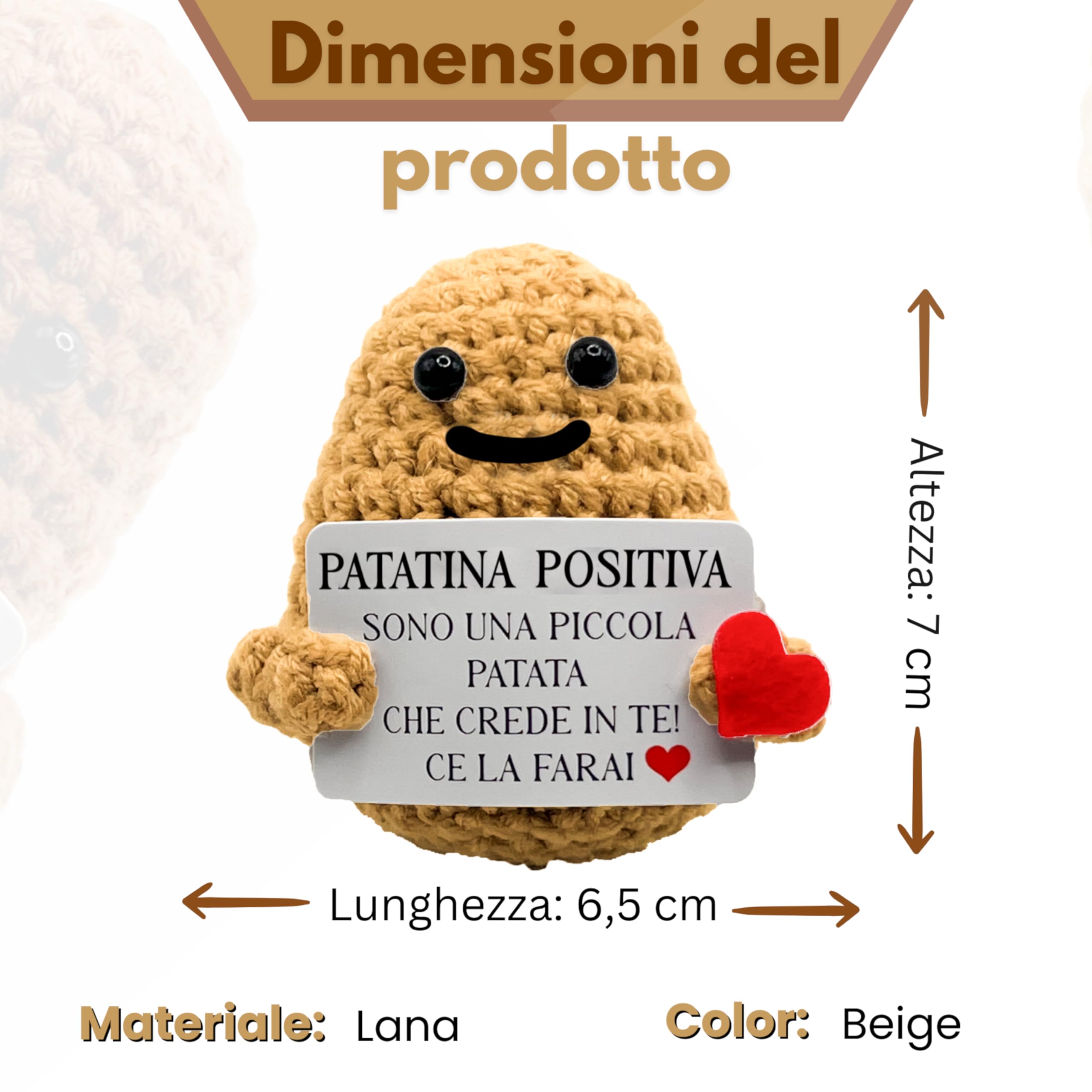 BigDaddy Patatina Positiva © con Messaggio Motivazionale - Peluche Patato Positiva Italiano - Patata Portafortuna e Motivazionale - Regalo Amica Speciale Originale - Idea Regalo Simpatica