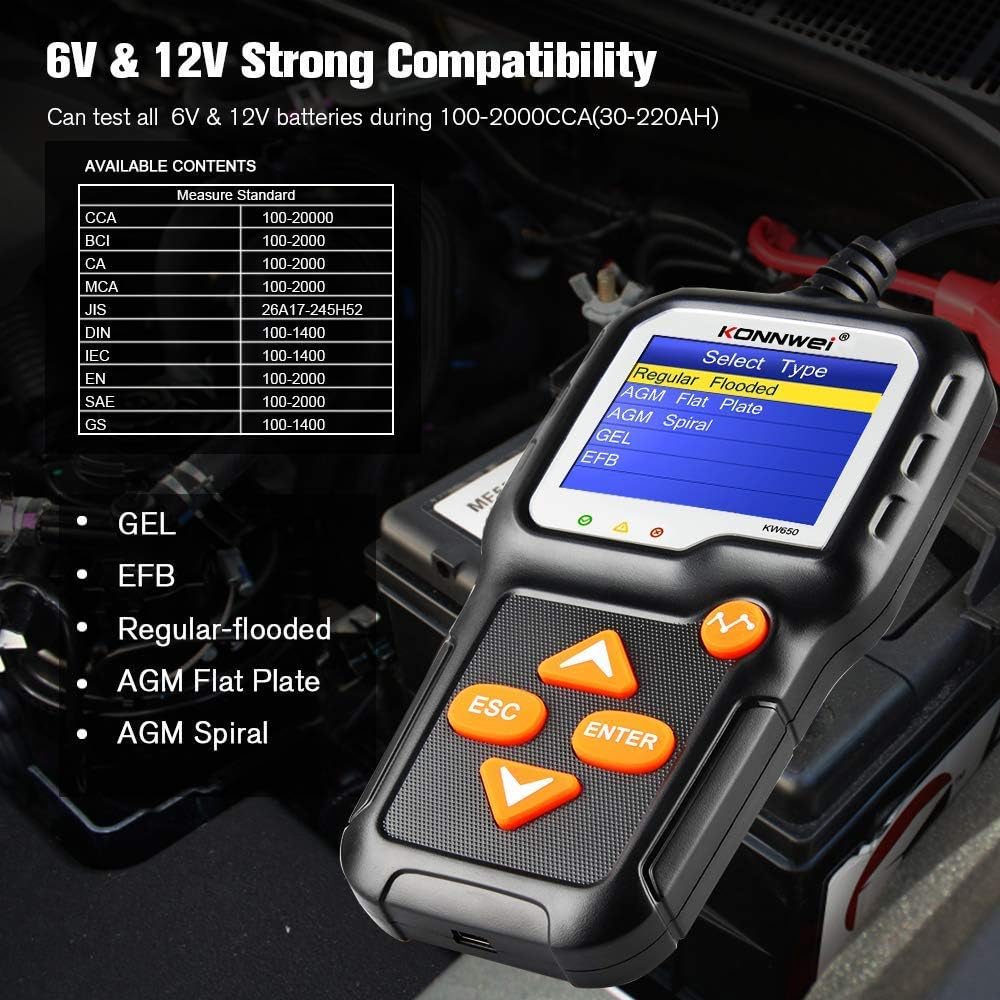 KONNWEI KW650 Battery Tester + KW310 OBD2 Scanner