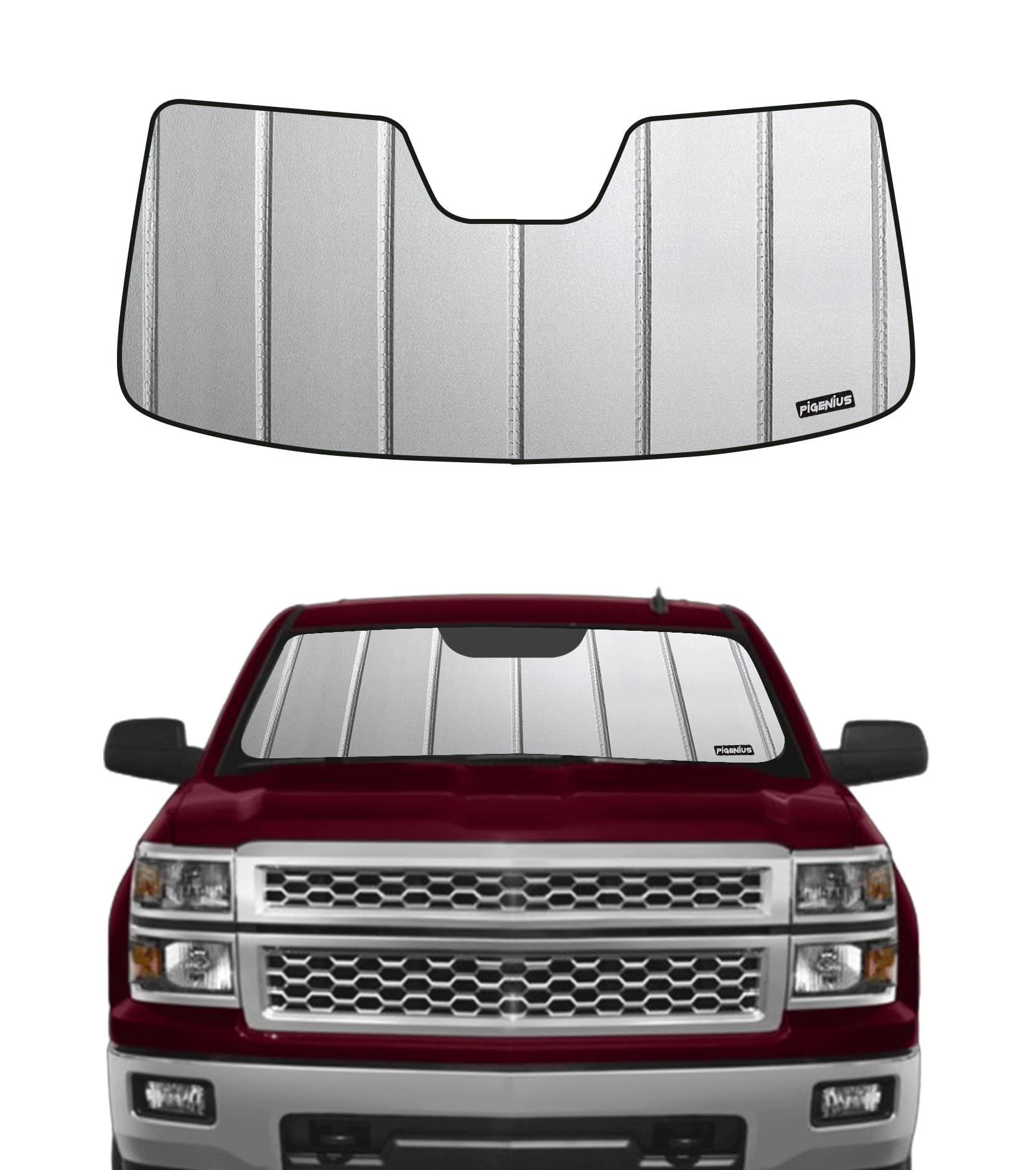 Photo 1 of Windshield Sun Shade for Chevy Silverado GMC Sierra 1500 2014-2018, 2500/3500HD 2015-2019 & Sierra Limited 2019, Fits Models with Lane Departure Warning, Premium Grey Leather Finish