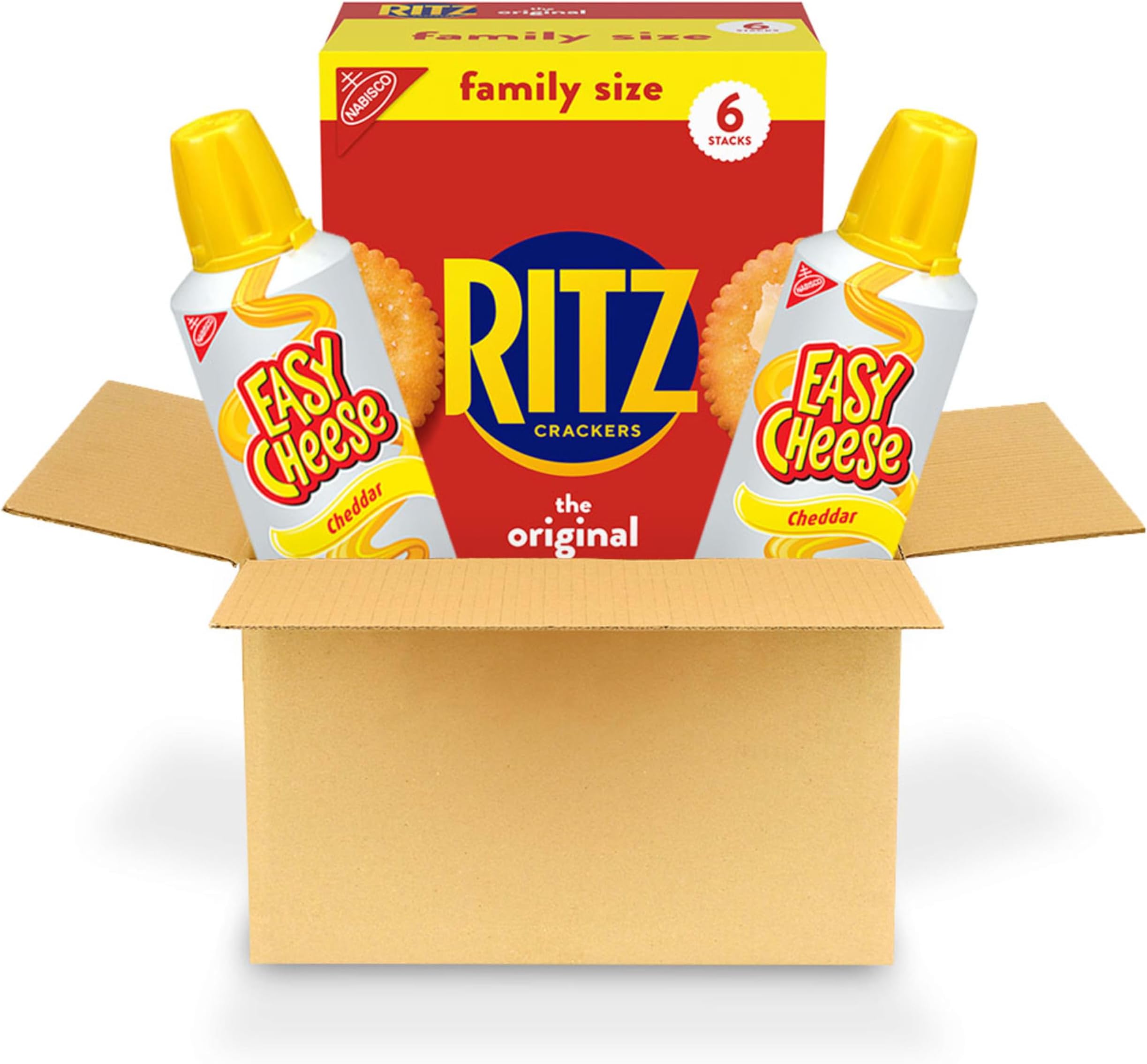 RITZ Original Crackers and Easy Cheese Cheddar Snack Variety Pack, 1 Family Size Box & 2 Cans