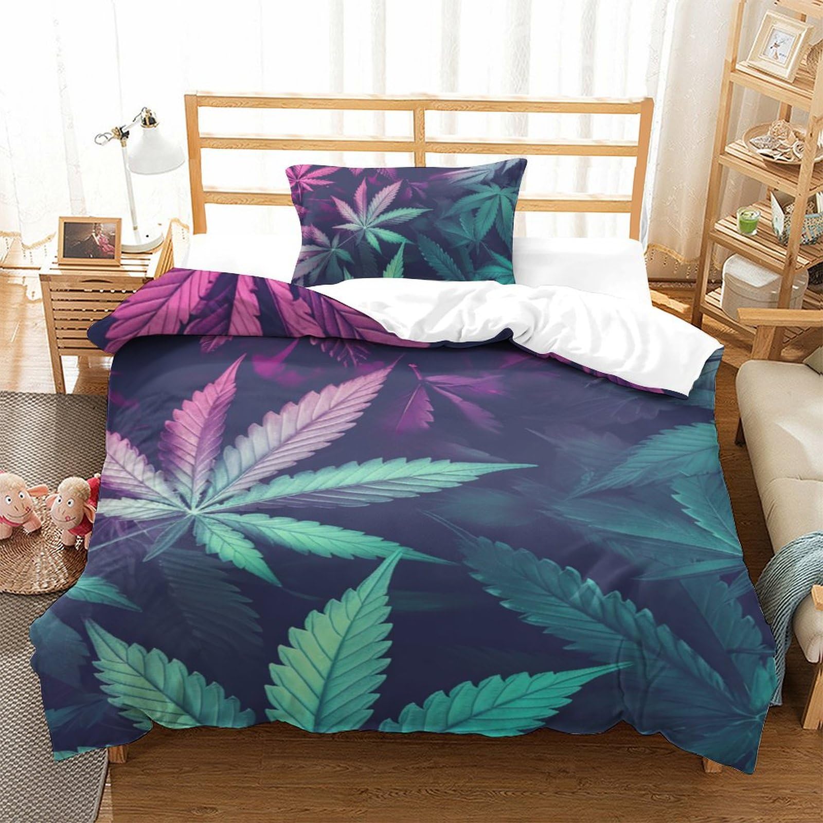 Housse de couette haute qualité 135x200 avec taies d'oreiller motif palmier
