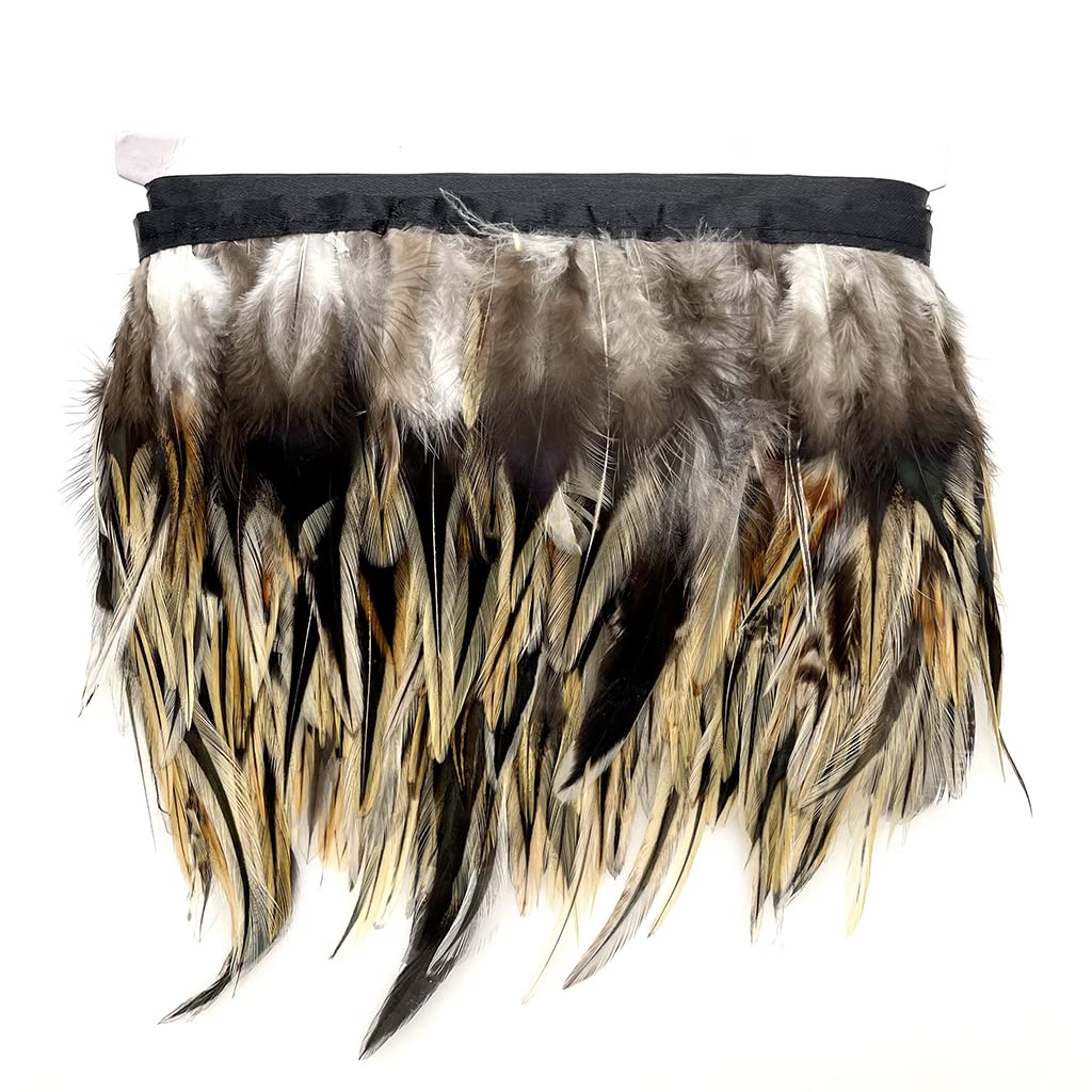 Shekyeon 2yards Rooster Hackle Feather Trim Fringe for DIY Clothing Craft Dress Decoration(Natural) — image 1