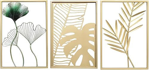 SwallowLiving Decoración de Pared Dorada, 3 Piezas de Arte de Pared de Metal para Sala de Estar, Esculturas Modernas Lujosas Decoración del Hogar,