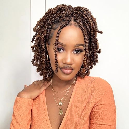 Cabello Passion Twist de 10 pulgadas, 8 paquetes, cabello de ganchillo Passion Twist pretrenzado para mujeres negras, cabello rizado de ganchillo