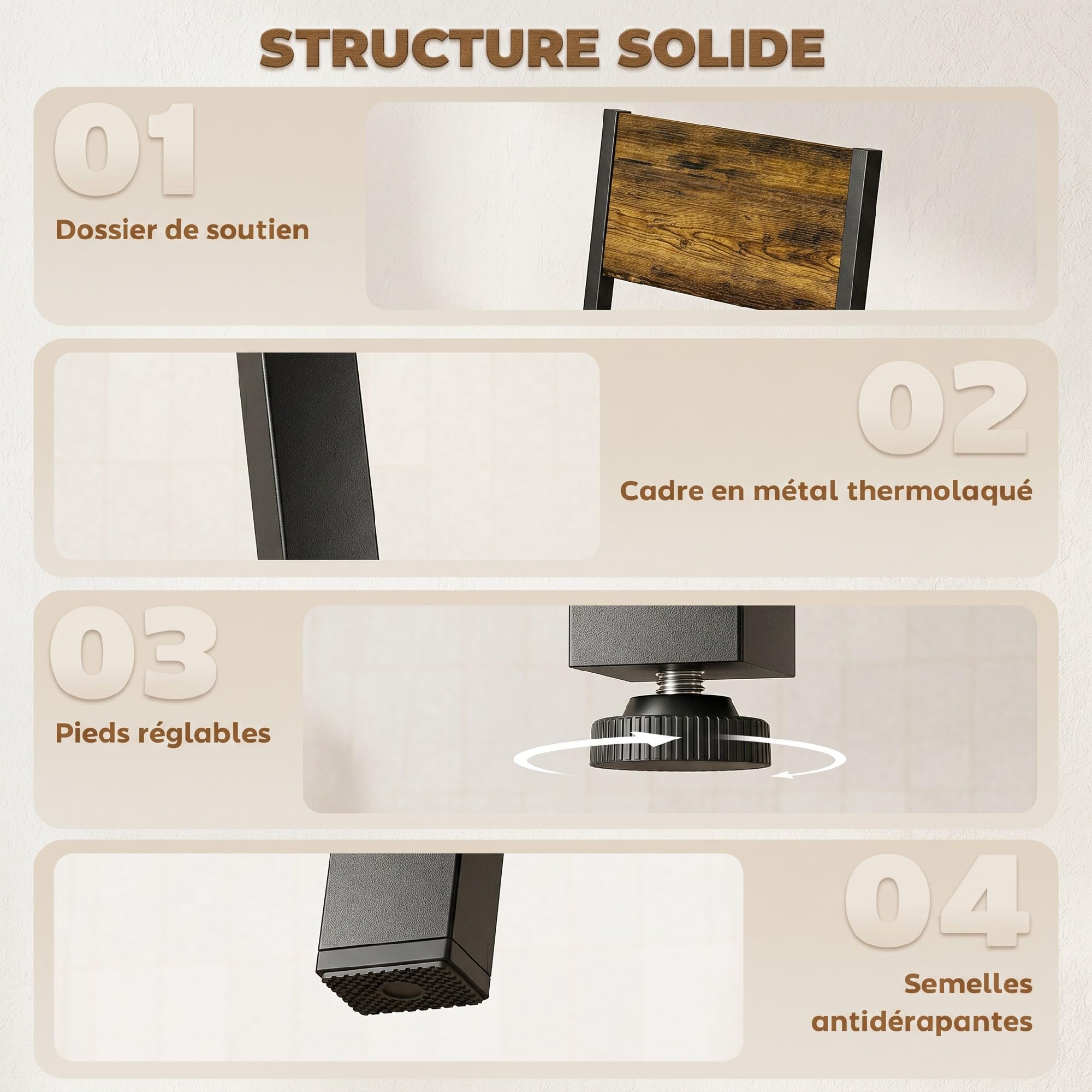 HOMCOM Ensemble Table Salle à Manger avec 4 chaises, Table de Cuisine pour 4 Personnes, Plateau rectangulaire 108 cm, Style Industriel, Pieds en métal, idéal Petit Espace, Brun Rustique
