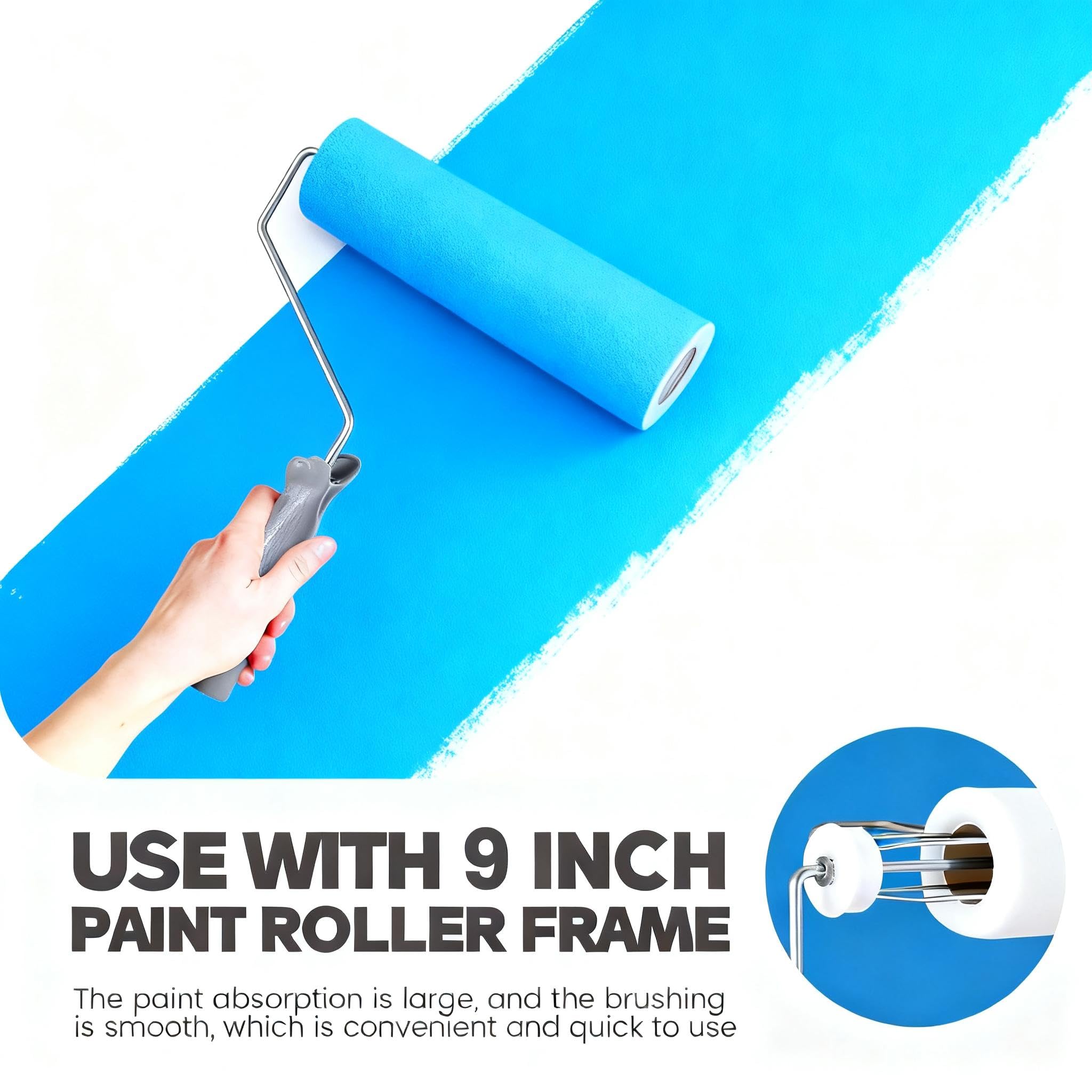 Nuenen 10 rodillos de pintura de espuma de 9 pulgadas, rodillo de pintura de espuma de alta densidad para pintar puertas, casas, armarios, techos, muebles, acabados lisos y uniformes, superficies