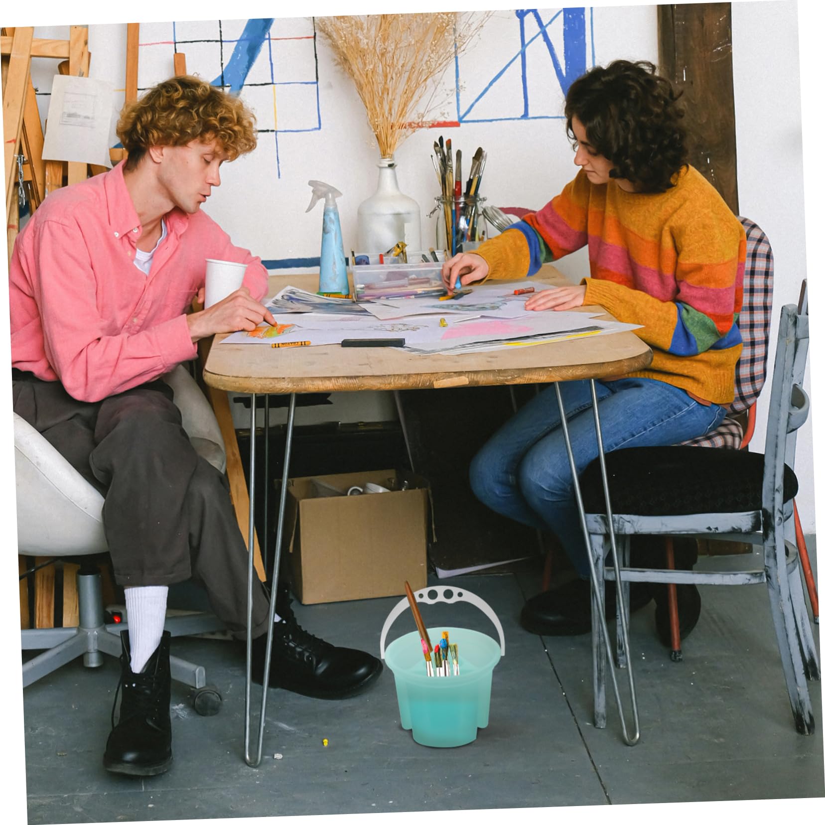 NUOBESTY 4 Pcs Pencil Bucket Paint Brush Washer Car Wash Bucket Artist Brush Cleaner Car Wash Sponge Brush Cleaning Supplies Watercolor Brush Basin Plastic Sponge Bucket Portable