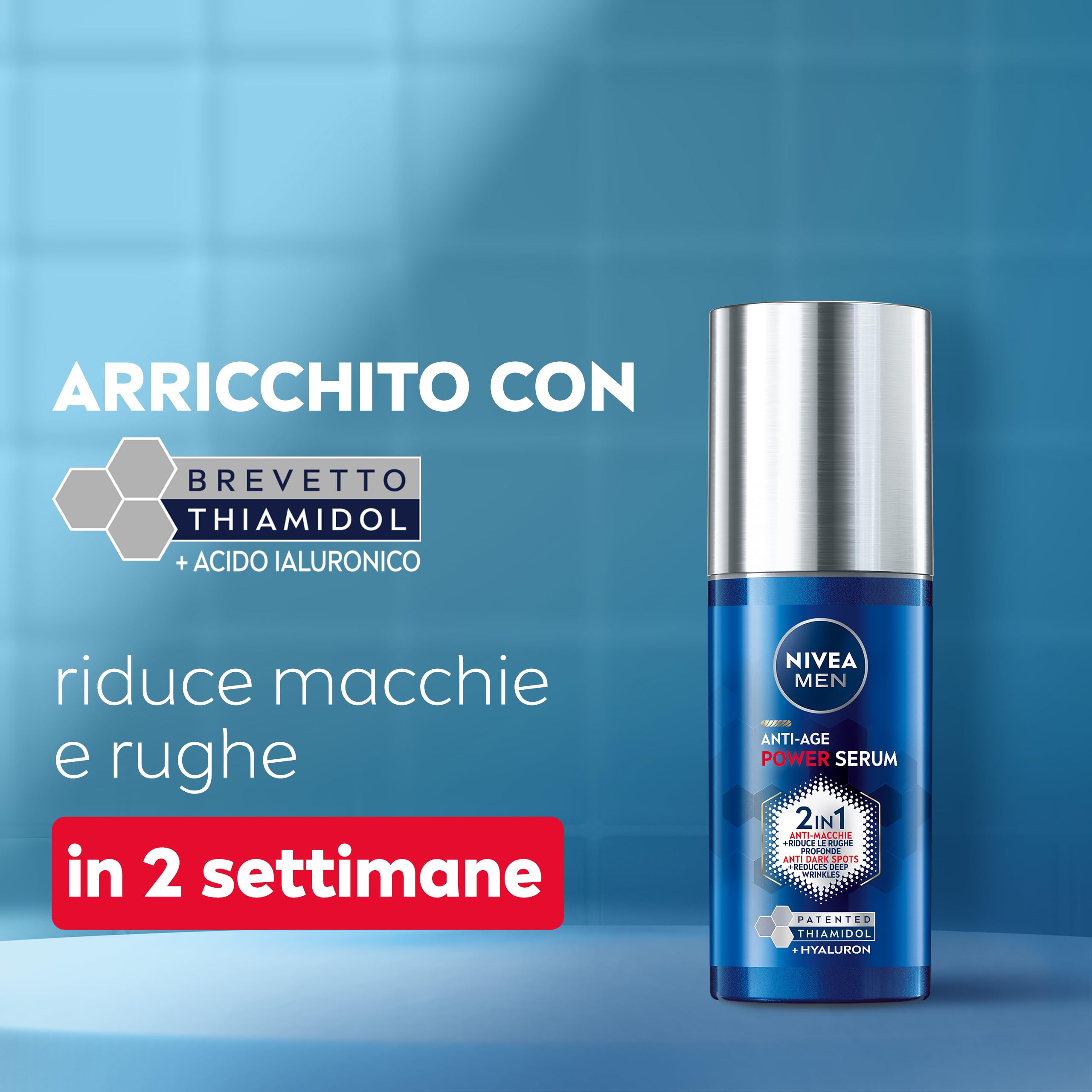 NIVEA MEN Anti-Age Power Serum Anti-Macchie 30 ml, Siero viso uomo antirughe e antimacchie, Siero antimacchia viso con Acido Ialuronico e Thiamidol brevettato per la skincare uomo quotidiana