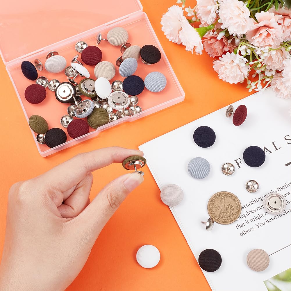 Bottoni Rotondi In Tessuto Con Gambo Metallo - 32 Pezzi 8 Colori, 17mm, Per Cappelli E Abbigliamento - Foto 9