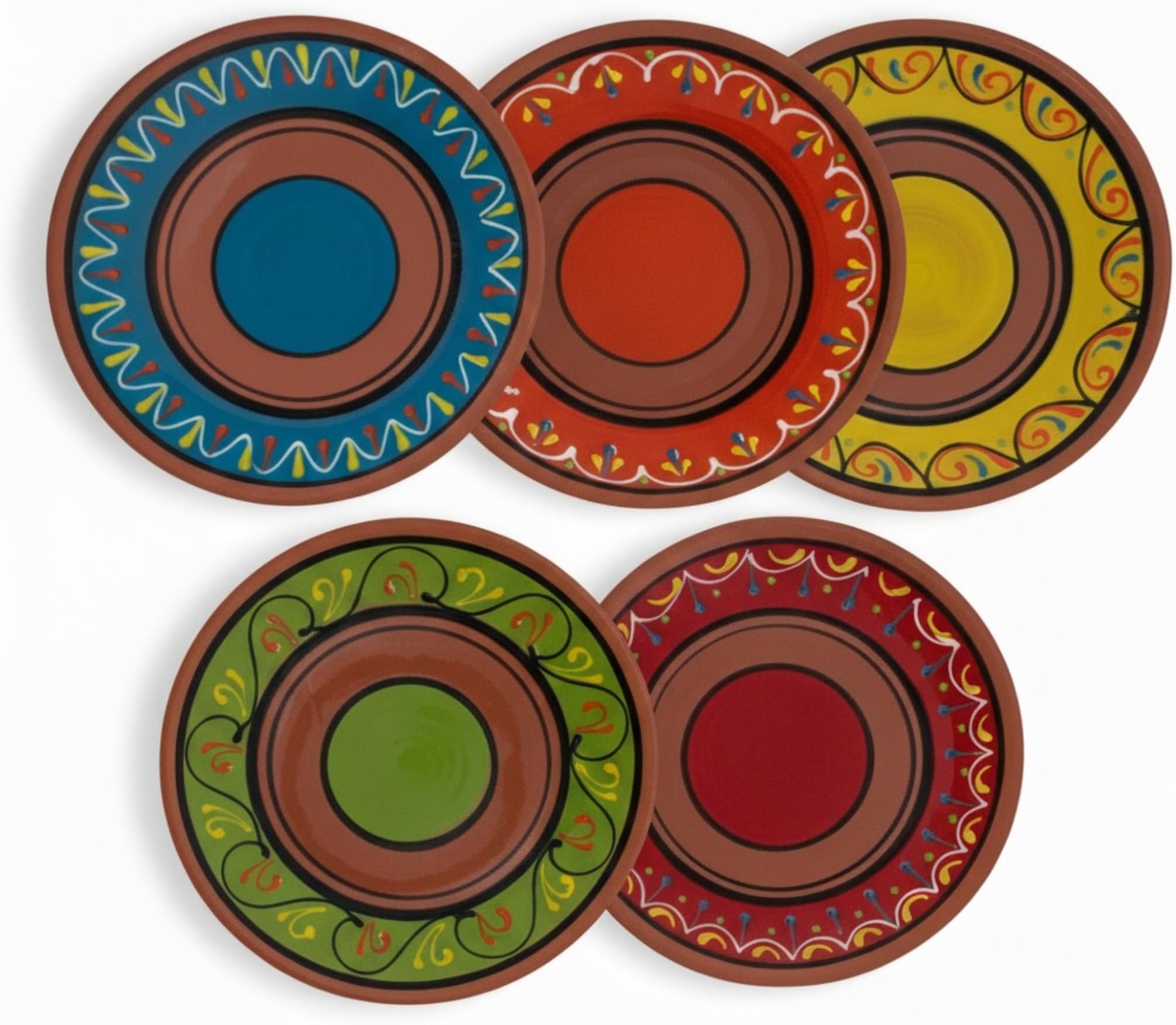Cactus Canyon Ceramics Spanish Terracotta 5-Piece Small Dinner Plate Set (European Size), Multicolor