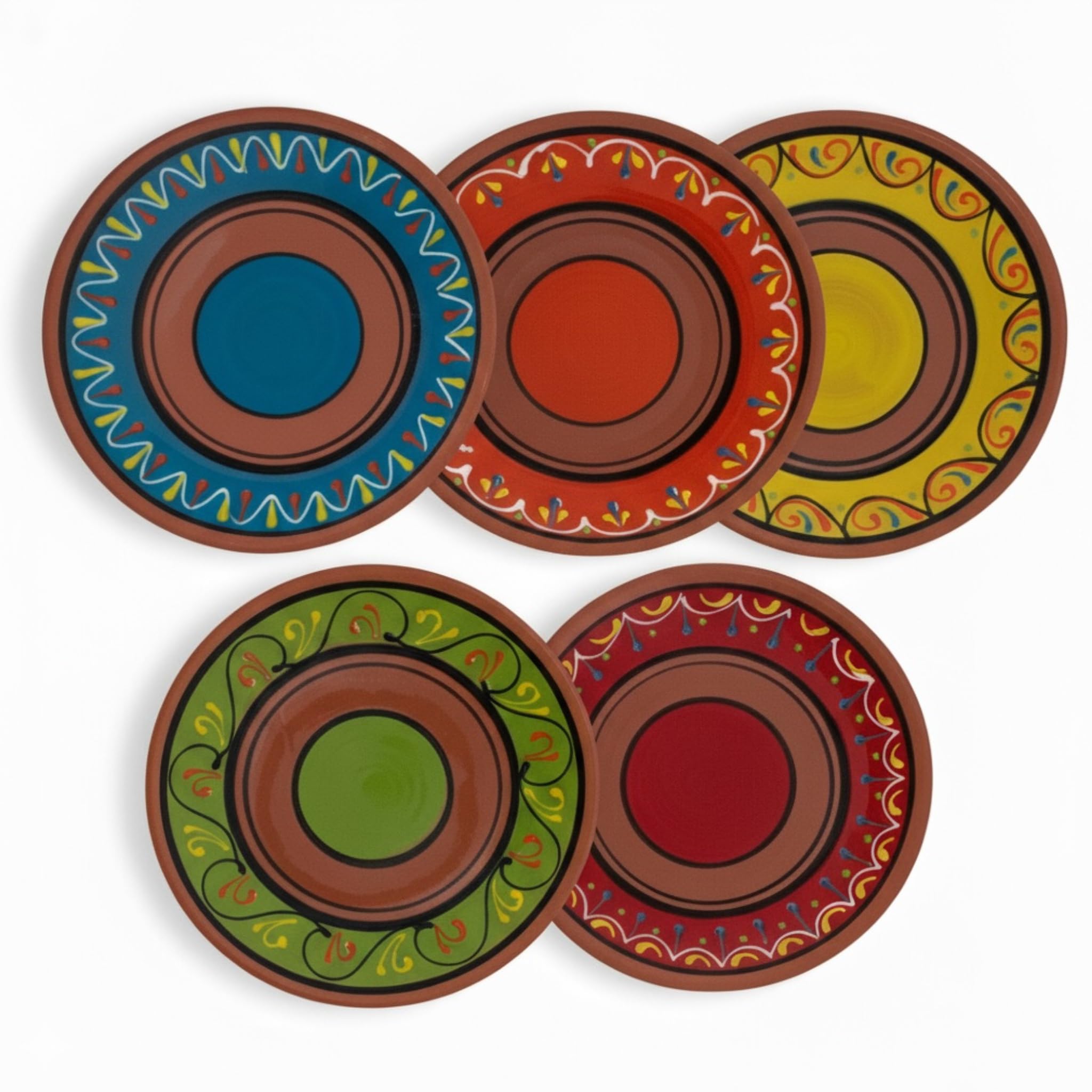 Cactus Canyon Ceramics Spanish Terracotta 5-Piece Small Dinner Plate Set (European Size), Multicolor