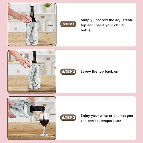 Miniatura 4 de Enfriador de vino de una sola botella de acero inoxidable con aislamiento térmico mantiene el vino frío hasta 6 horas, se adapta a la mayoría de