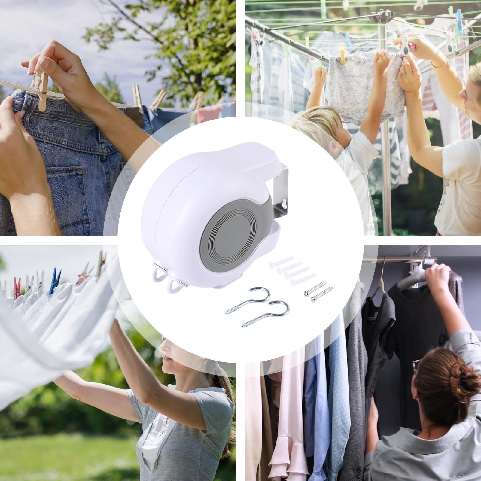 Tendedero Retráctil Para Interior 12,8 Metros Retráctil Portátil Para | Línea Para Secar Ropa Para Viaje Camping Autocaravana Pared Habitación Ducha Balcón Sótano Techo Patio