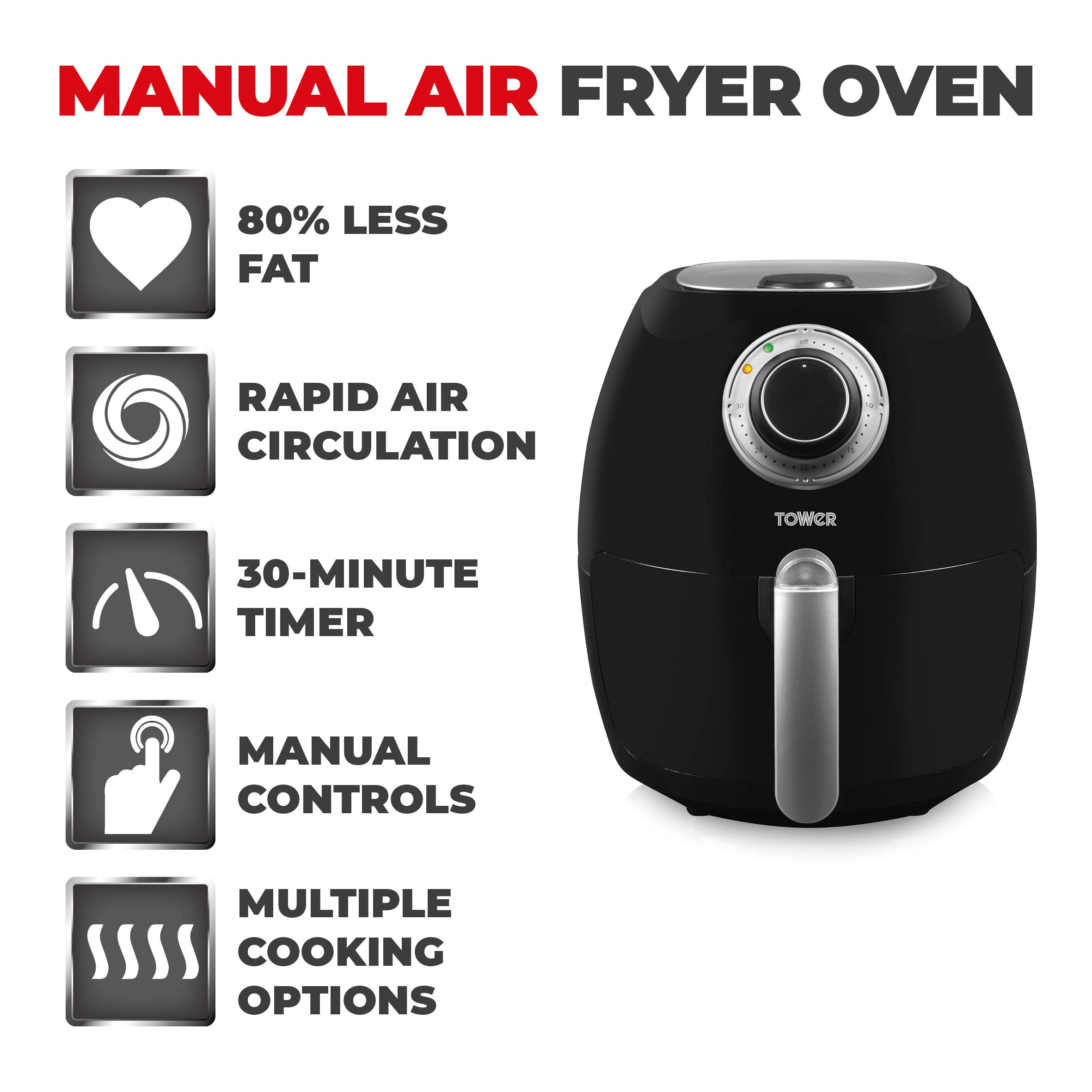 Buy Tower T17005 Health Manual Air Fryer Oven with Rapid Air Circulation and 30 Min Timer, 3.2