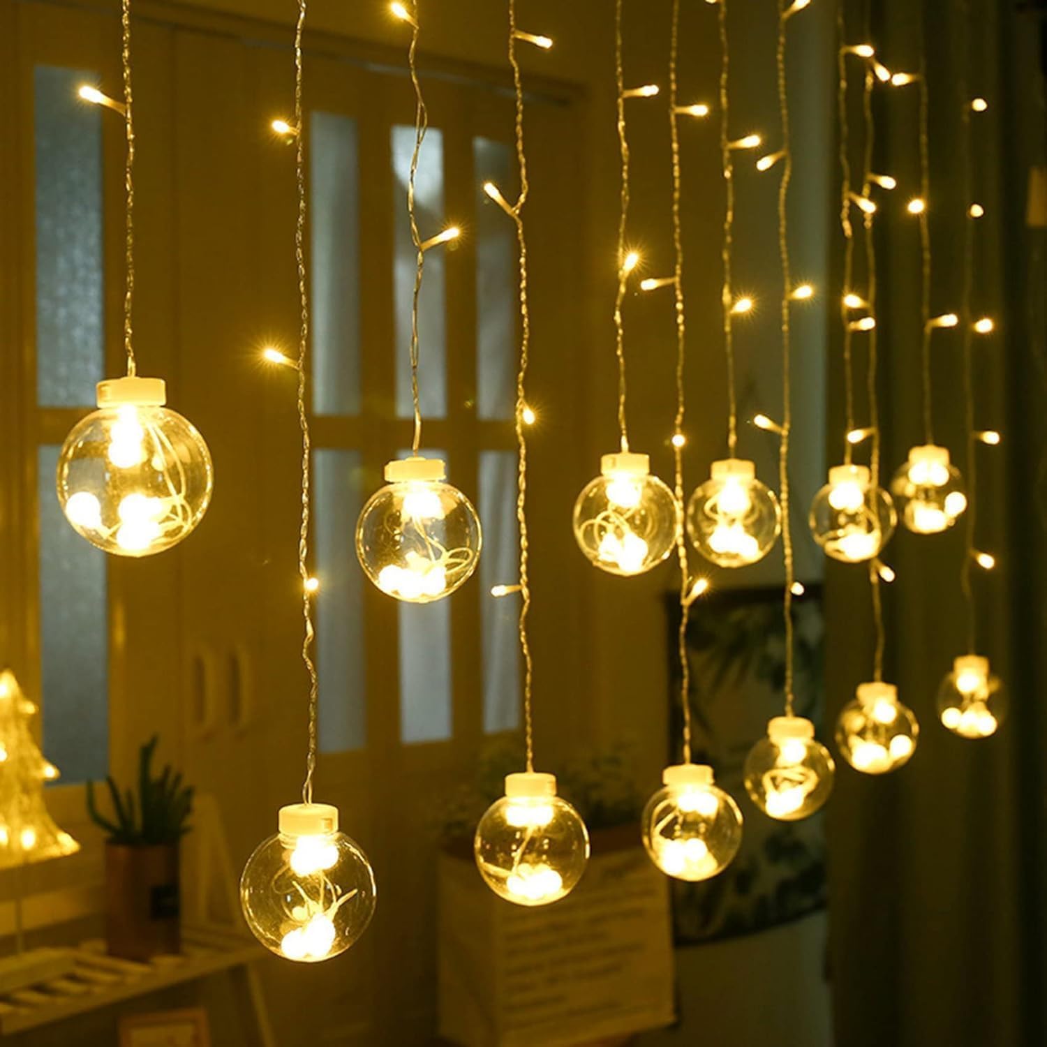 BPA® 3M LED Curtain String Lights with 10 Hanging Strands, Warm White Twinkling Fairy Lights for Weddings, Christmas, and Home Décor